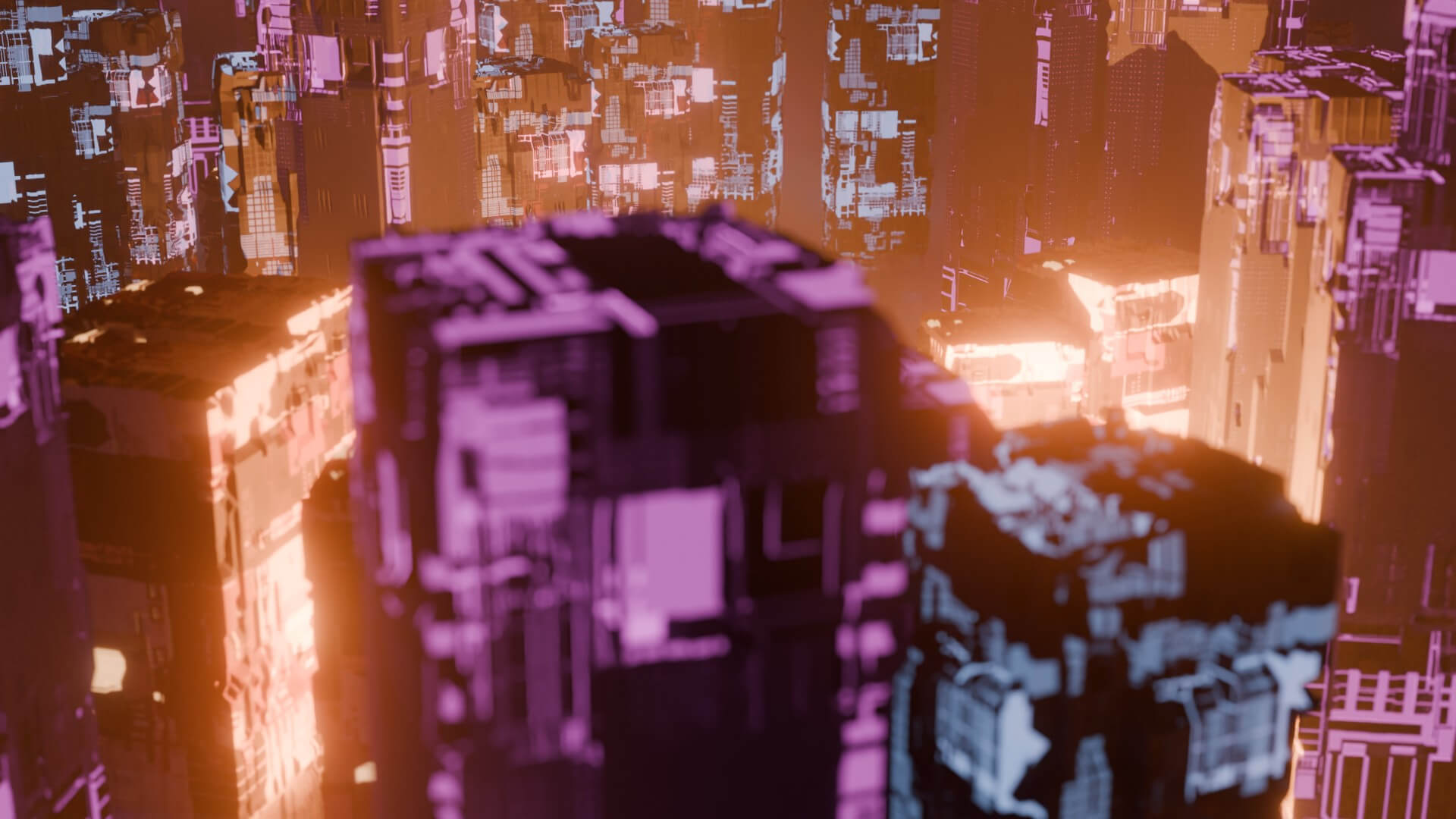 Cyberpunk Sci-Fi City Buildings and Megastructure Scene 3D Model