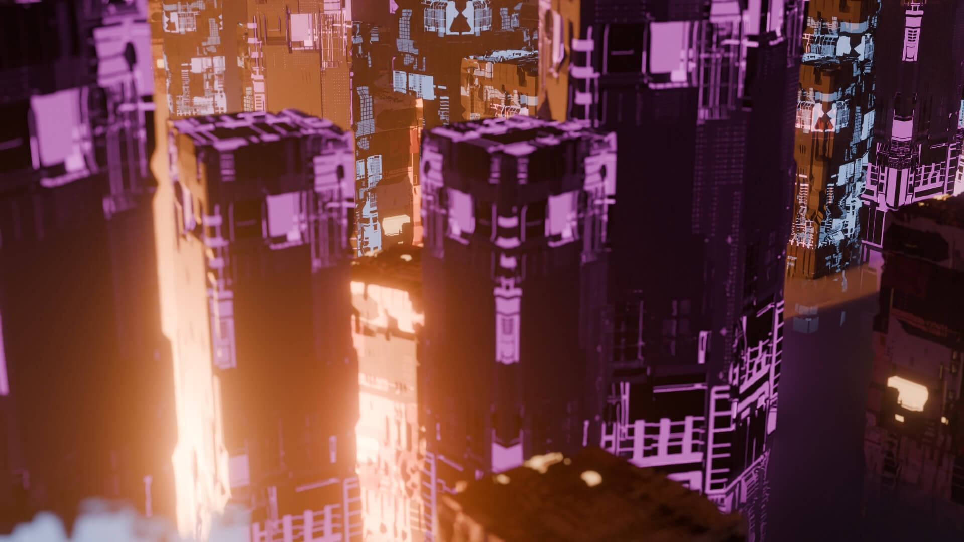 Cyberpunk Sci-Fi City Buildings and Megastructure Scene 3D Model
