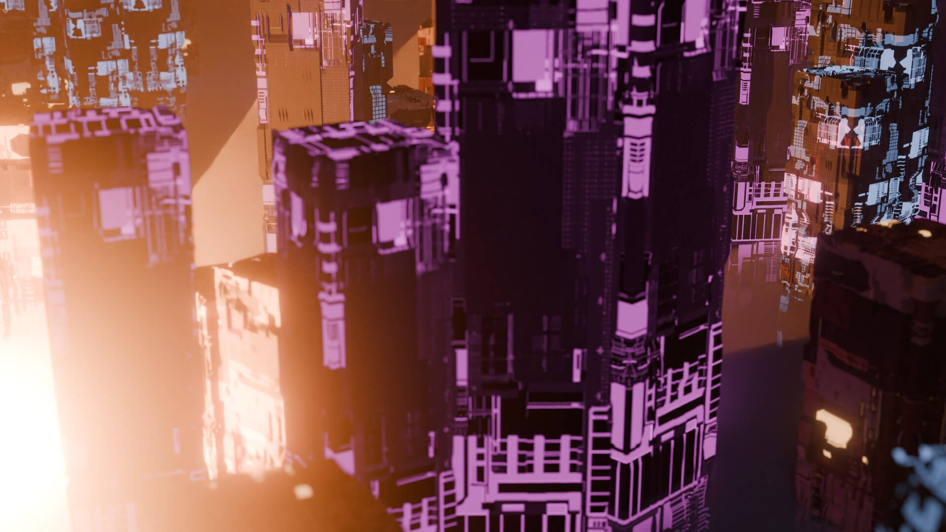 Cyberpunk Sci-Fi City Buildings and Megastructure Scene 3D Model