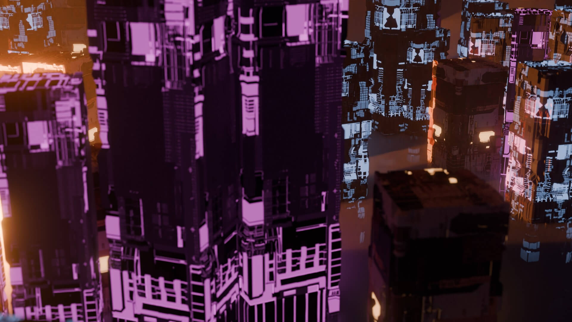 Cyberpunk Sci-Fi City Buildings and Megastructure Scene 3D Model