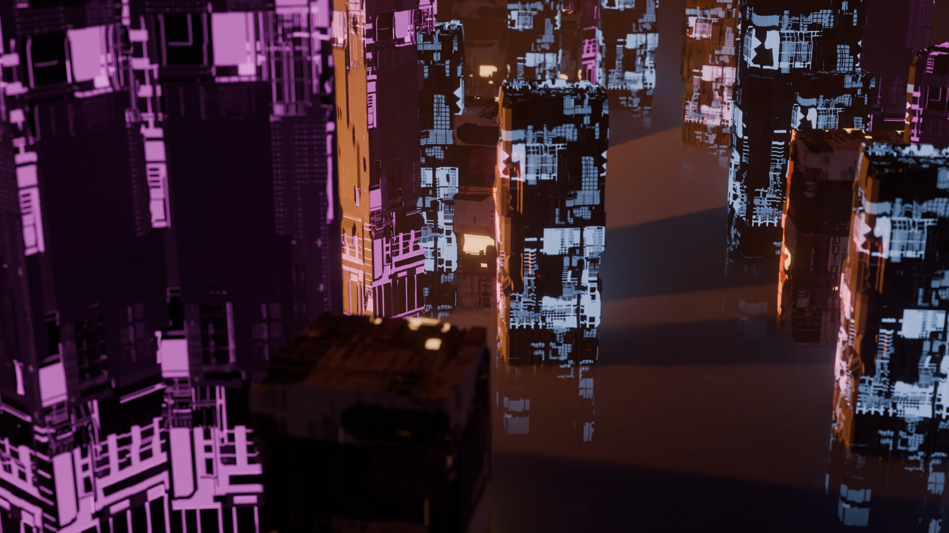 Cyberpunk Sci-Fi City Buildings and Megastructure Scene 3D Model