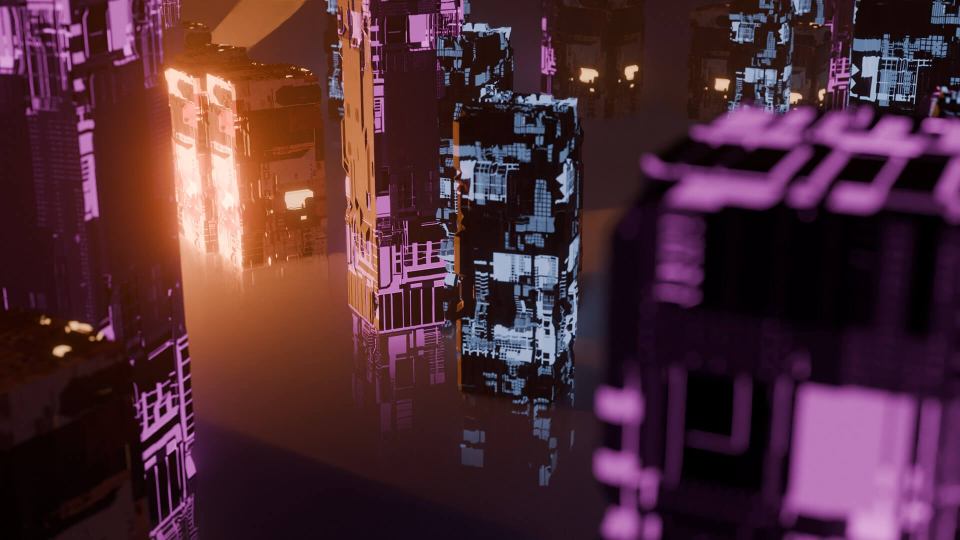 Cyberpunk Sci-Fi City Buildings and Megastructure Scene 3D Model