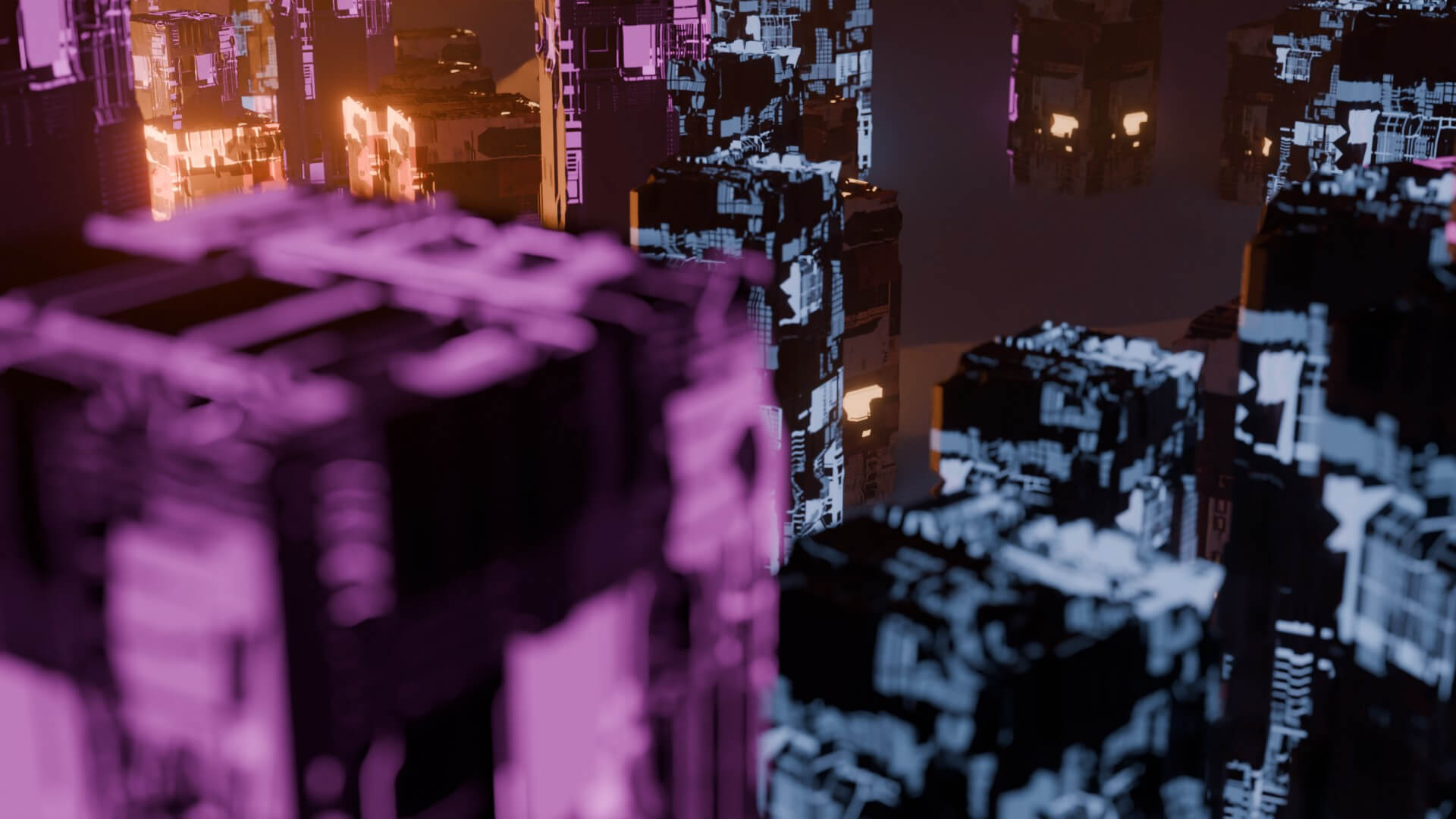 Cyberpunk Sci-Fi City Buildings and Megastructure Scene 3D Model