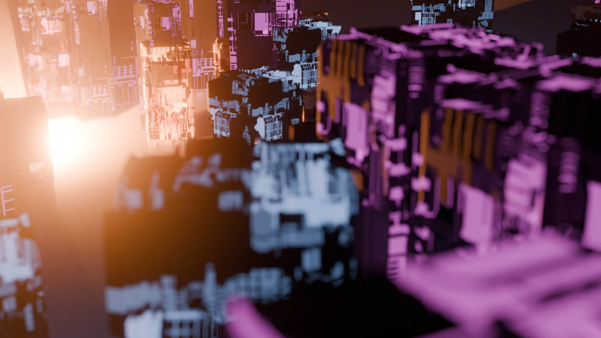 Cyberpunk Sci-Fi City Buildings and Megastructure Scene 3D Model