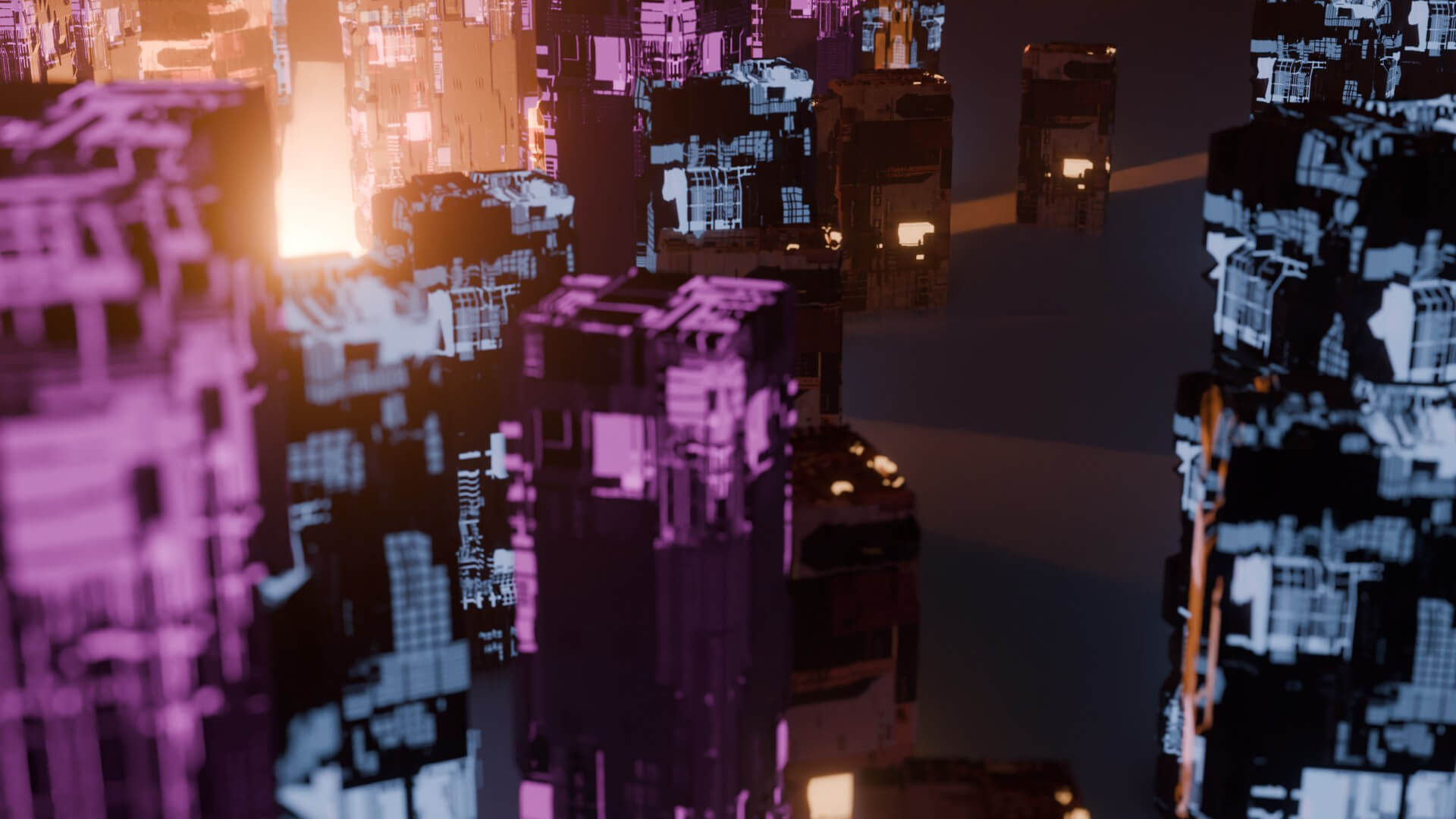 Cyberpunk Sci-Fi City Buildings and Megastructure Scene 3D Model