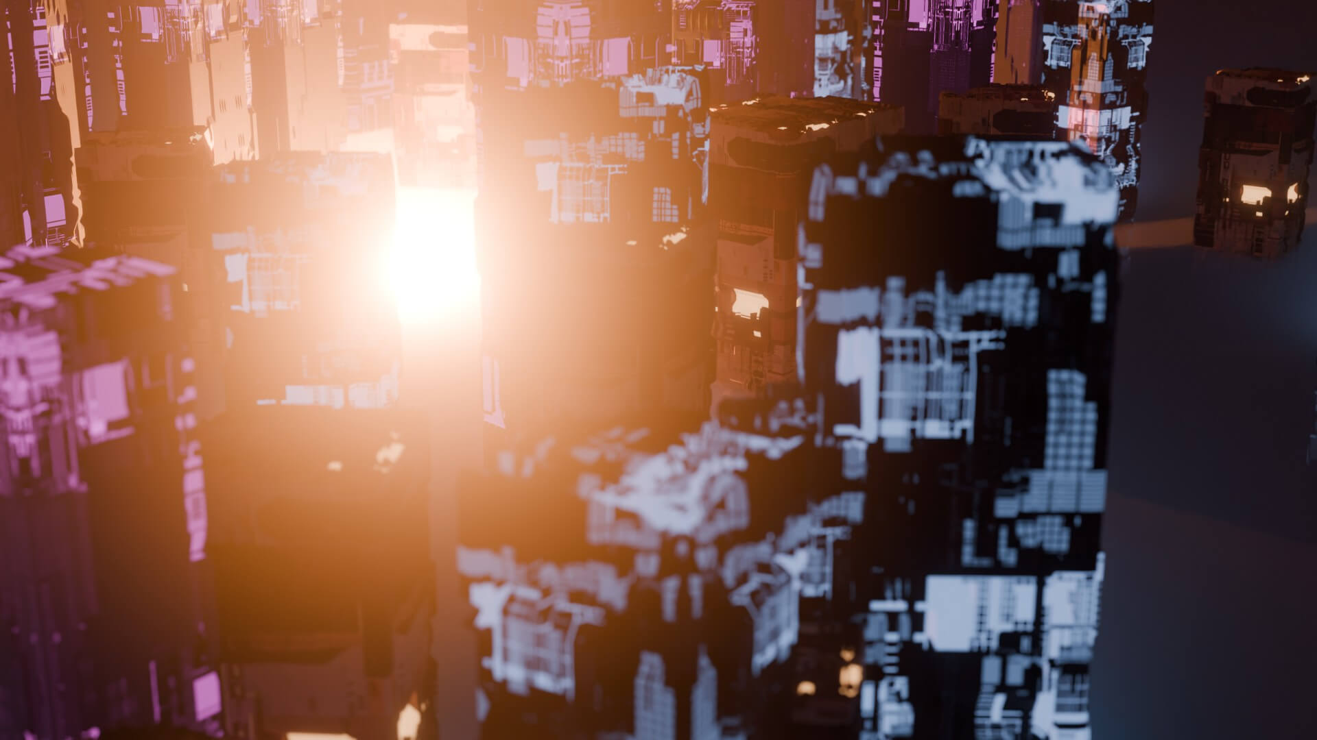 Cyberpunk Sci-Fi City Buildings and Megastructure Scene 3D Model