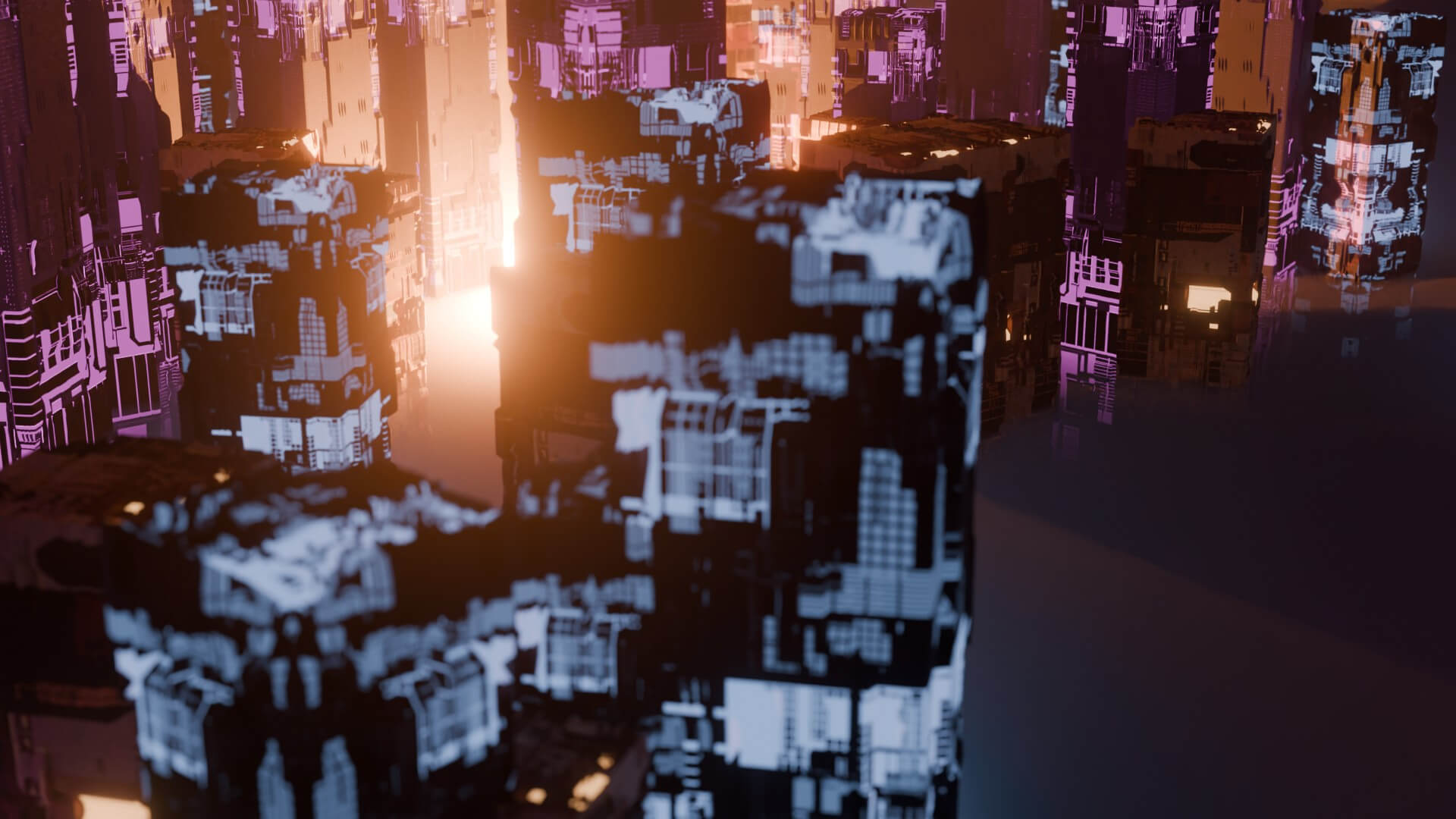Cyberpunk Sci-Fi City Buildings and Megastructure Scene 3D Model