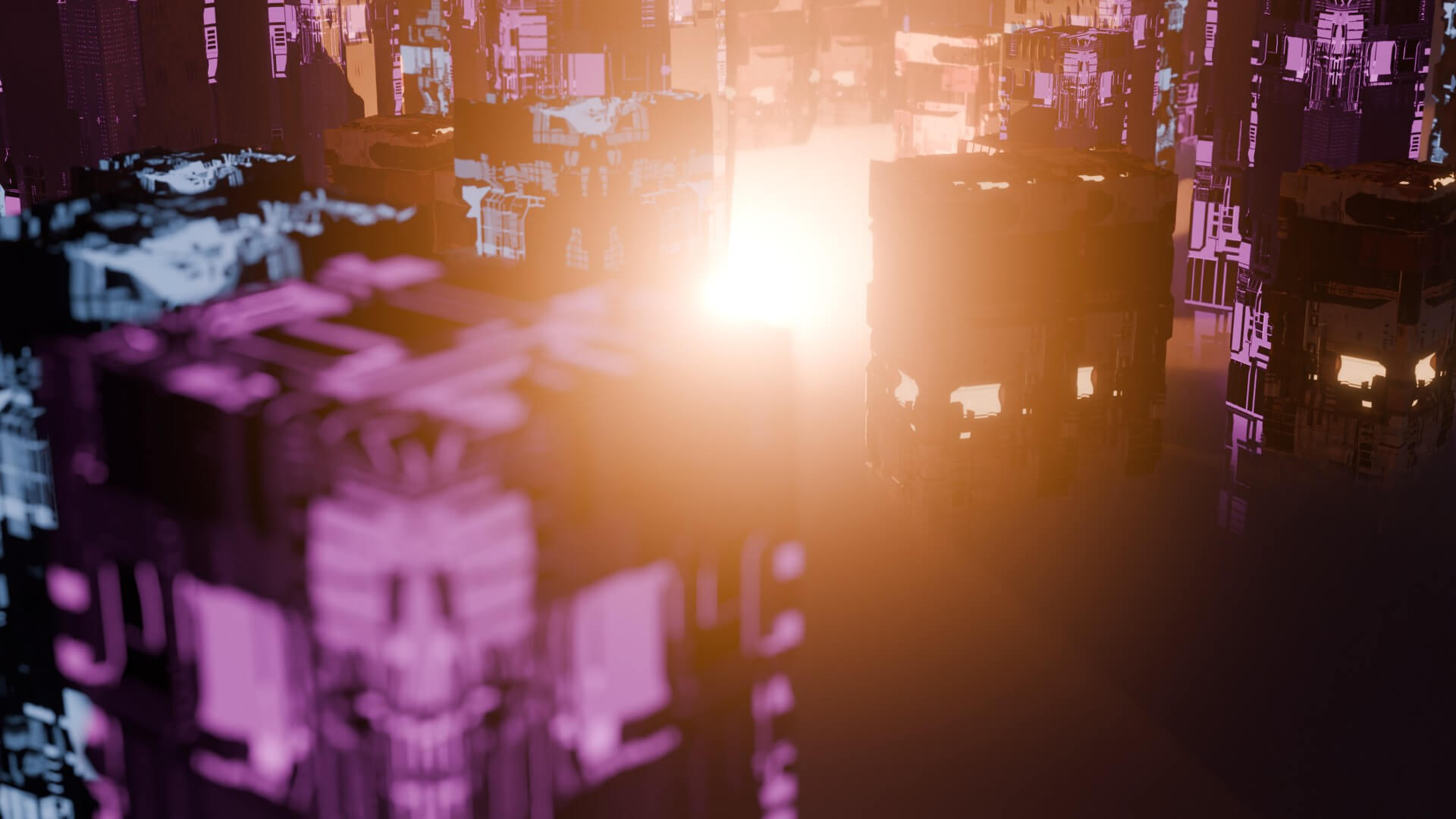 Cyberpunk Sci-Fi City Buildings and Megastructure Scene 3D Model
