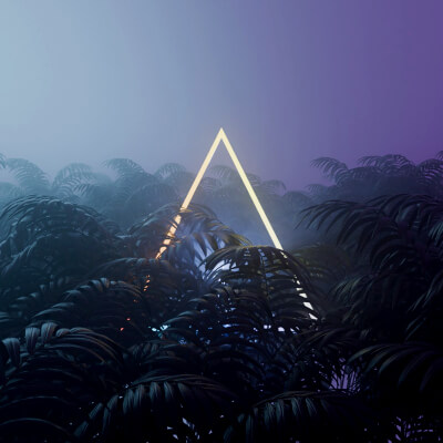 Neon Pyramid in Jungle Foliage