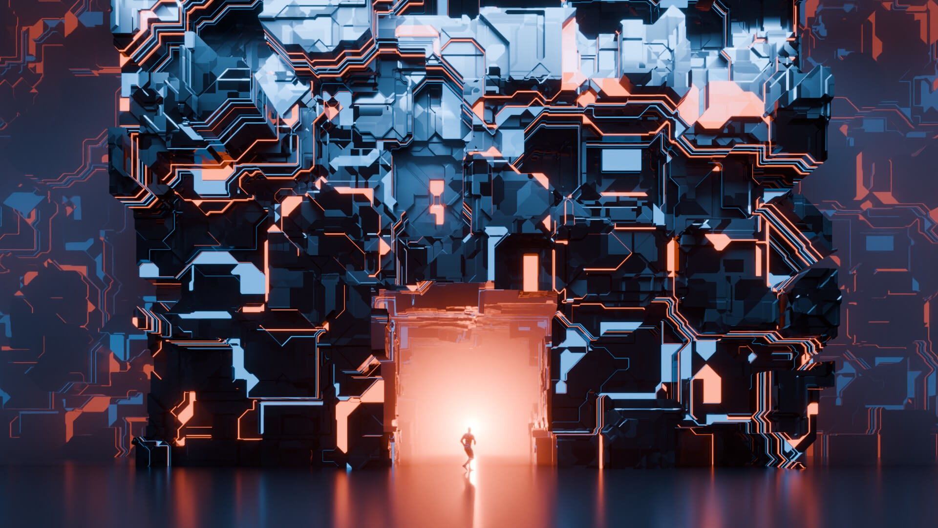 Sci-Fi Cyberpunk Megastructure Portal and Tech Wall 3D Model
