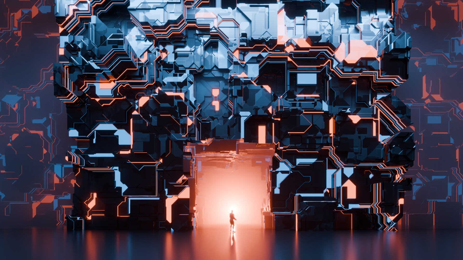 Sci-Fi Cyberpunk Megastructure Portal and Tech Wall 3D Model