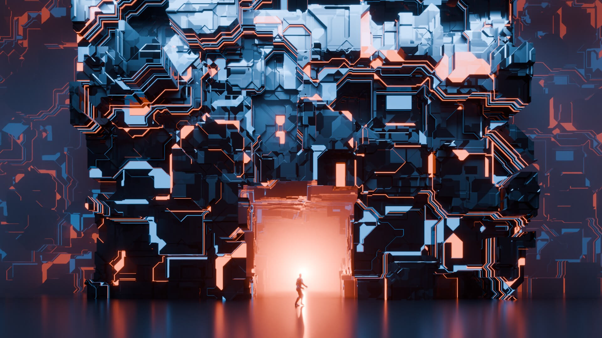 Sci-Fi Cyberpunk Megastructure Portal and Tech Wall 3D Model