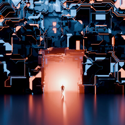 Sci-Fi Cyberpunk Megastructure Portal and Tech Wall