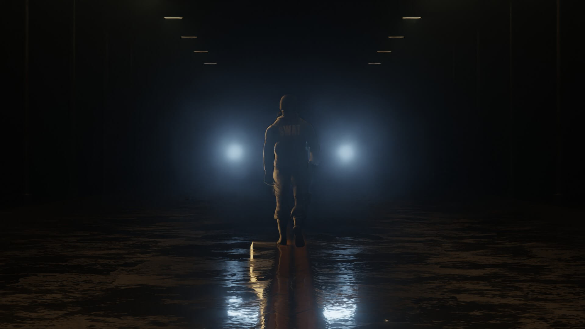 Tactical SWAT Officer and Cinematic Night Street Scene 3D Model