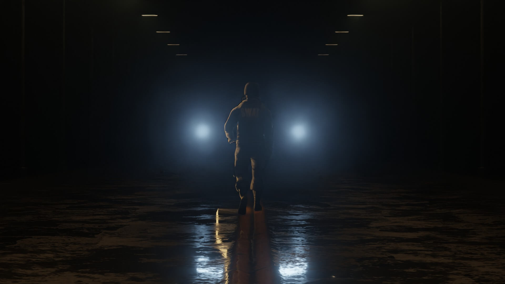 Tactical SWAT Officer and Cinematic Night Street Scene 3D Model