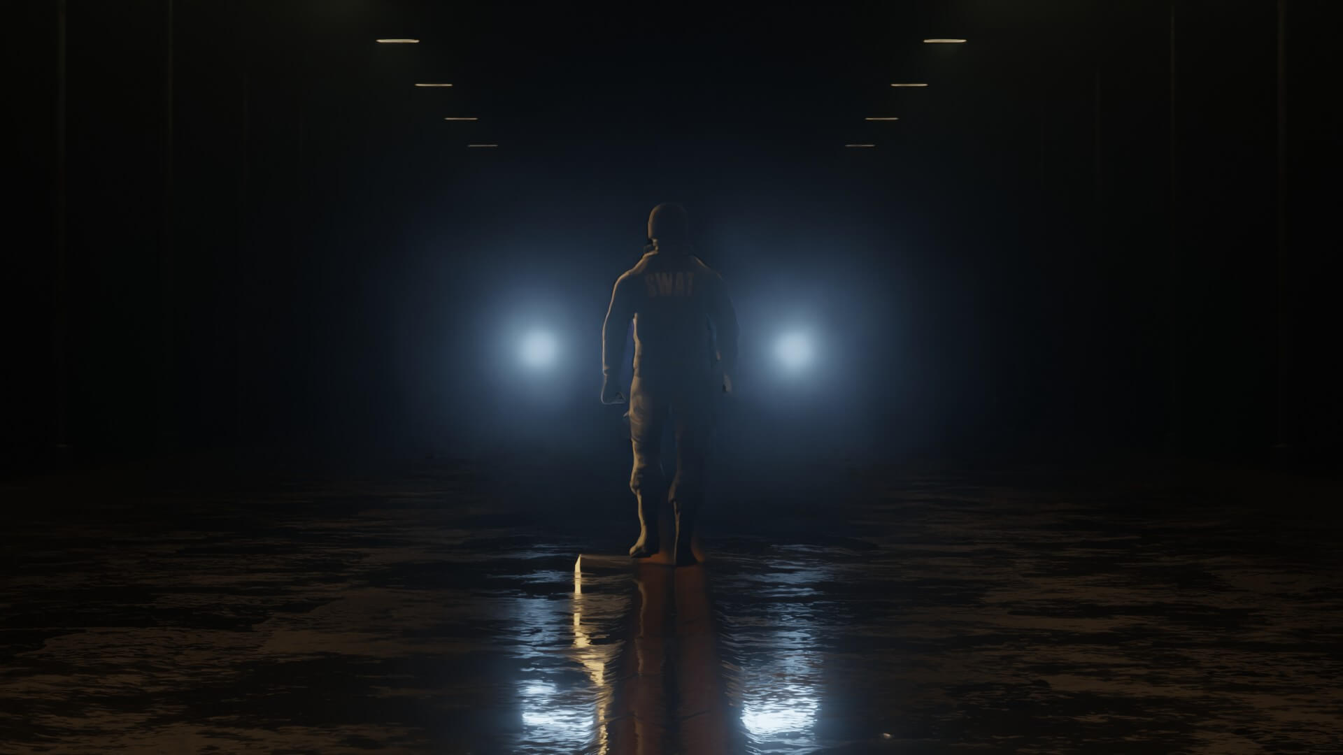 Tactical SWAT Officer and Cinematic Night Street Scene 3D Model