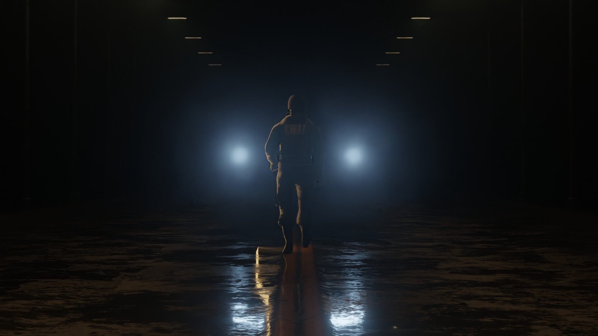 Tactical SWAT Officer and Cinematic Night Street Scene 3D Model