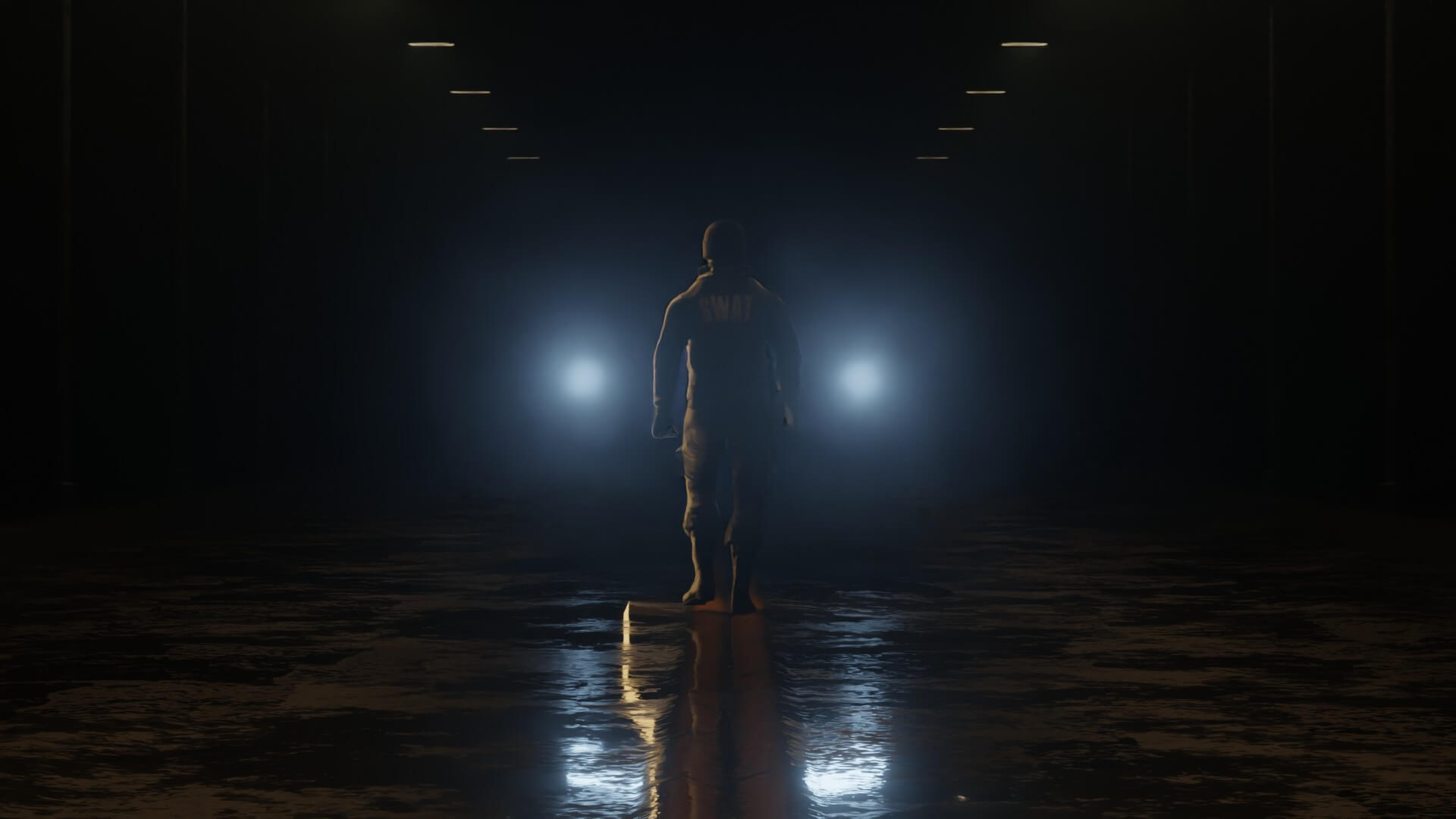 Tactical SWAT Officer and Cinematic Night Street Scene 3D Model