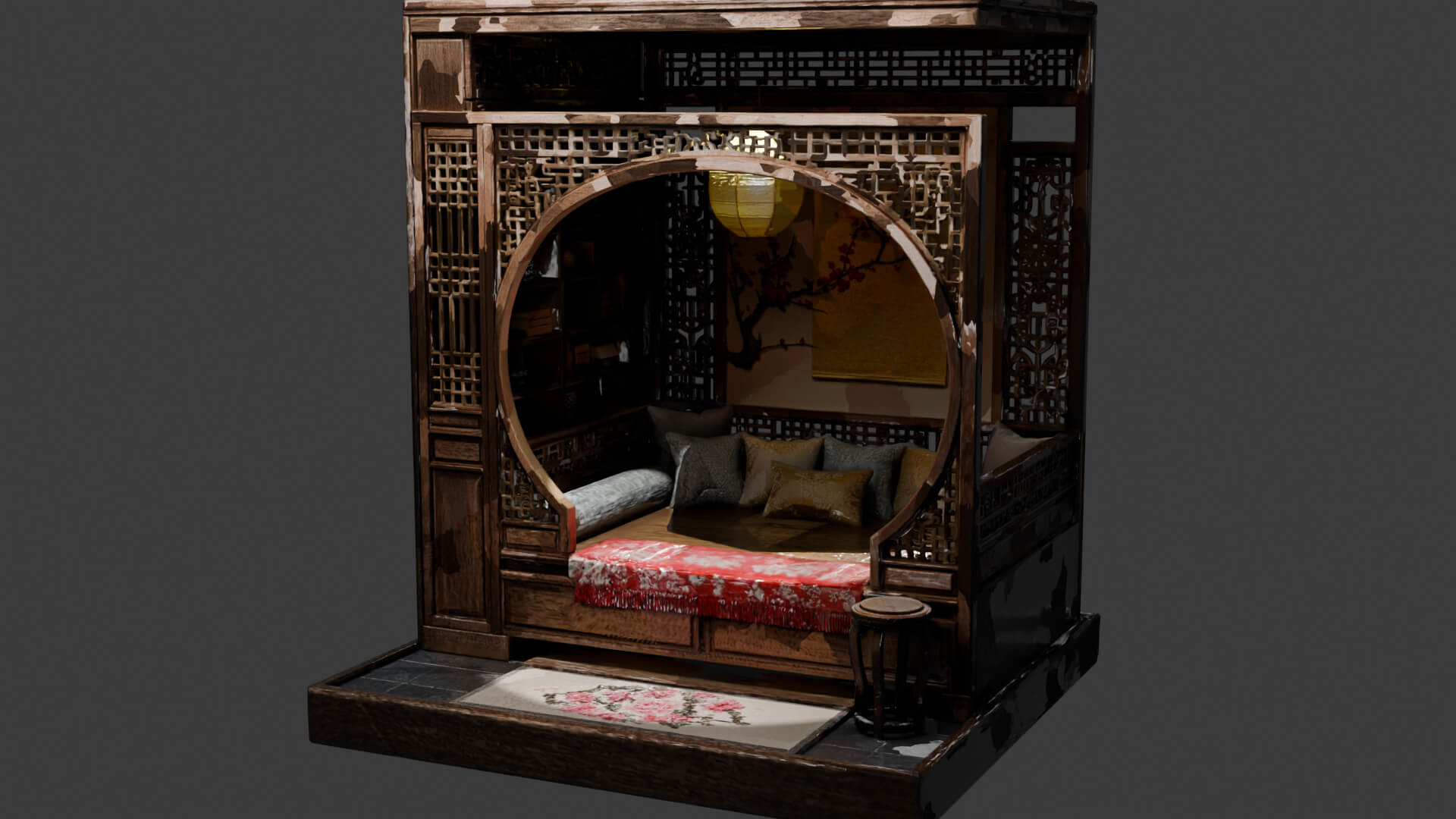 Ancient Chinese Alcove Bed Set 3D Model