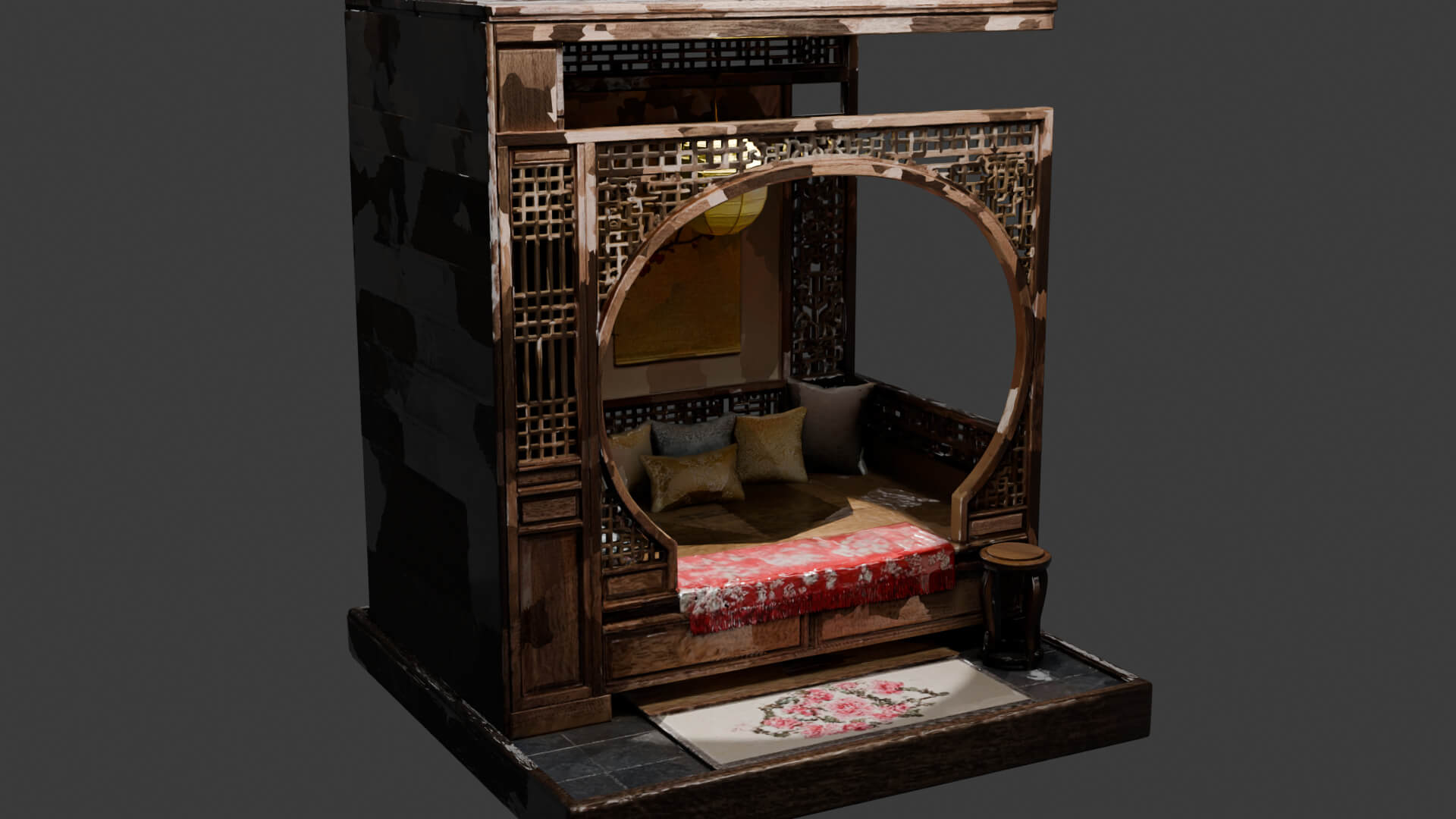 Ancient Chinese Alcove Bed Set 3D Model