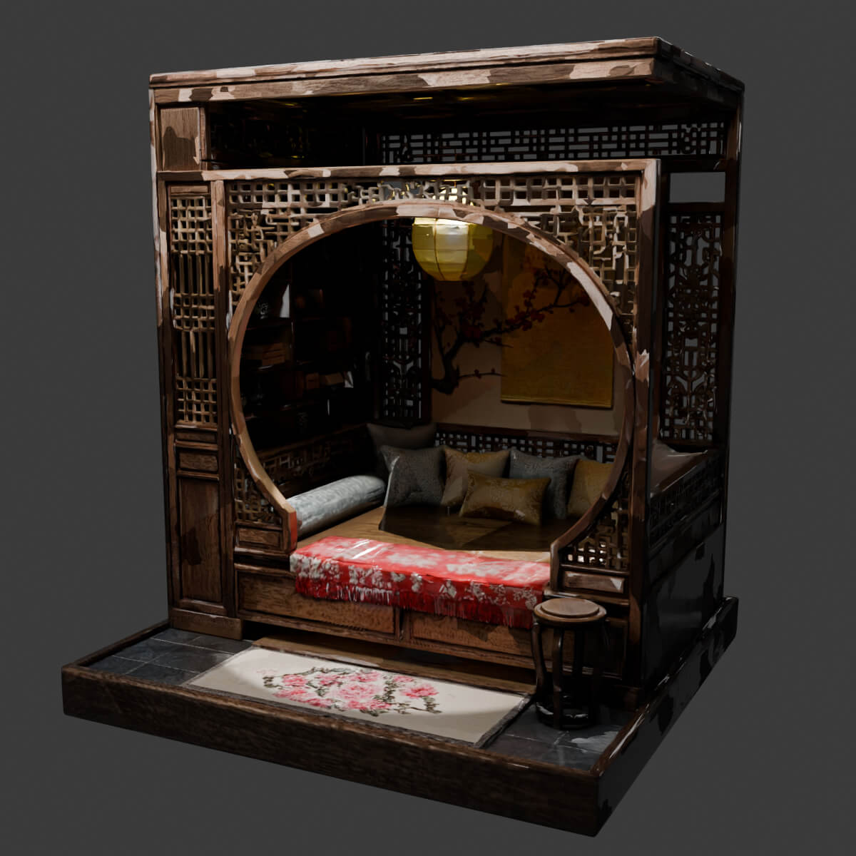 Ancient Chinese Alcove Bed Set 3D Model