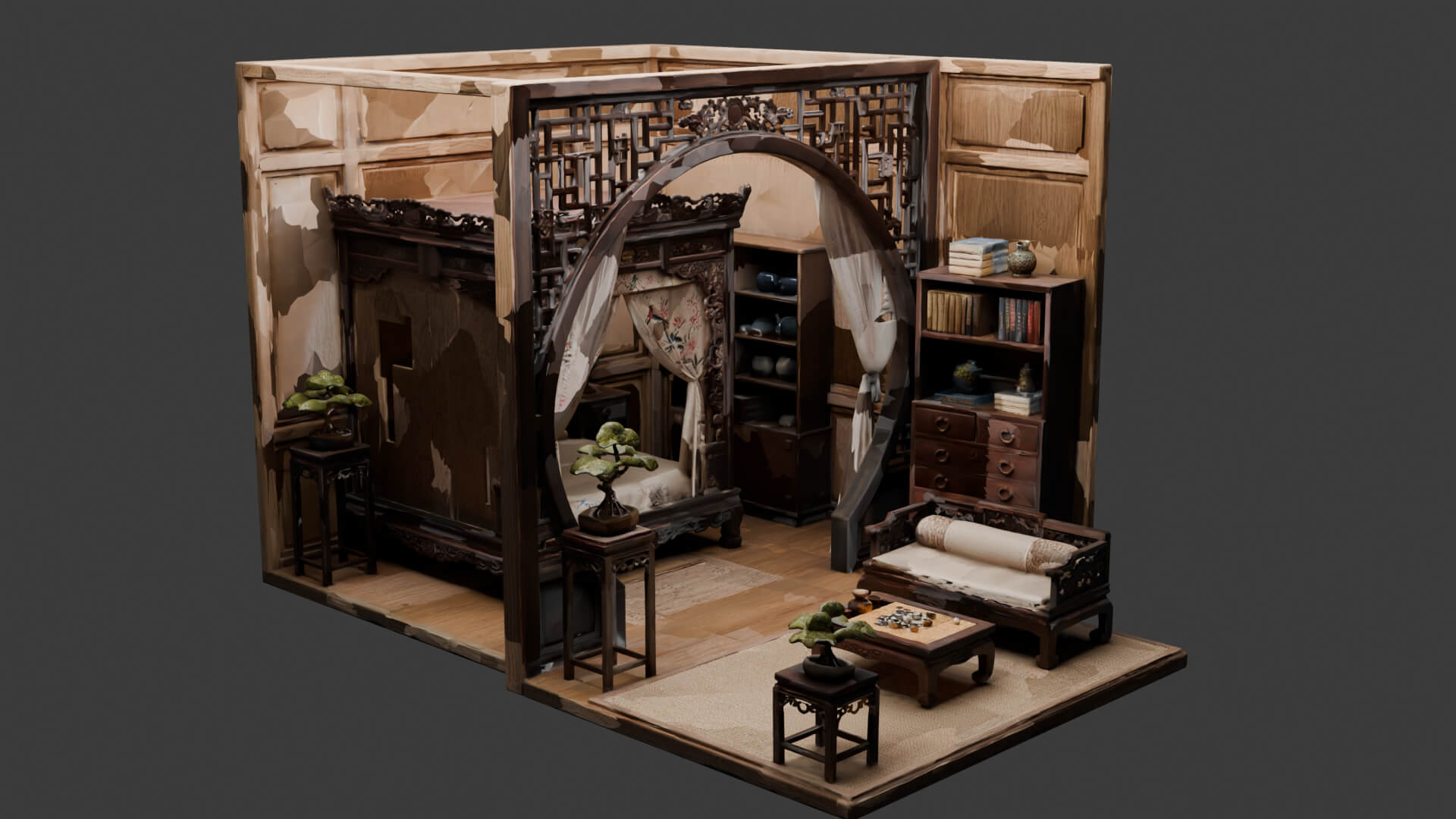 Chinese Ancient Bedroom Set 3D Model