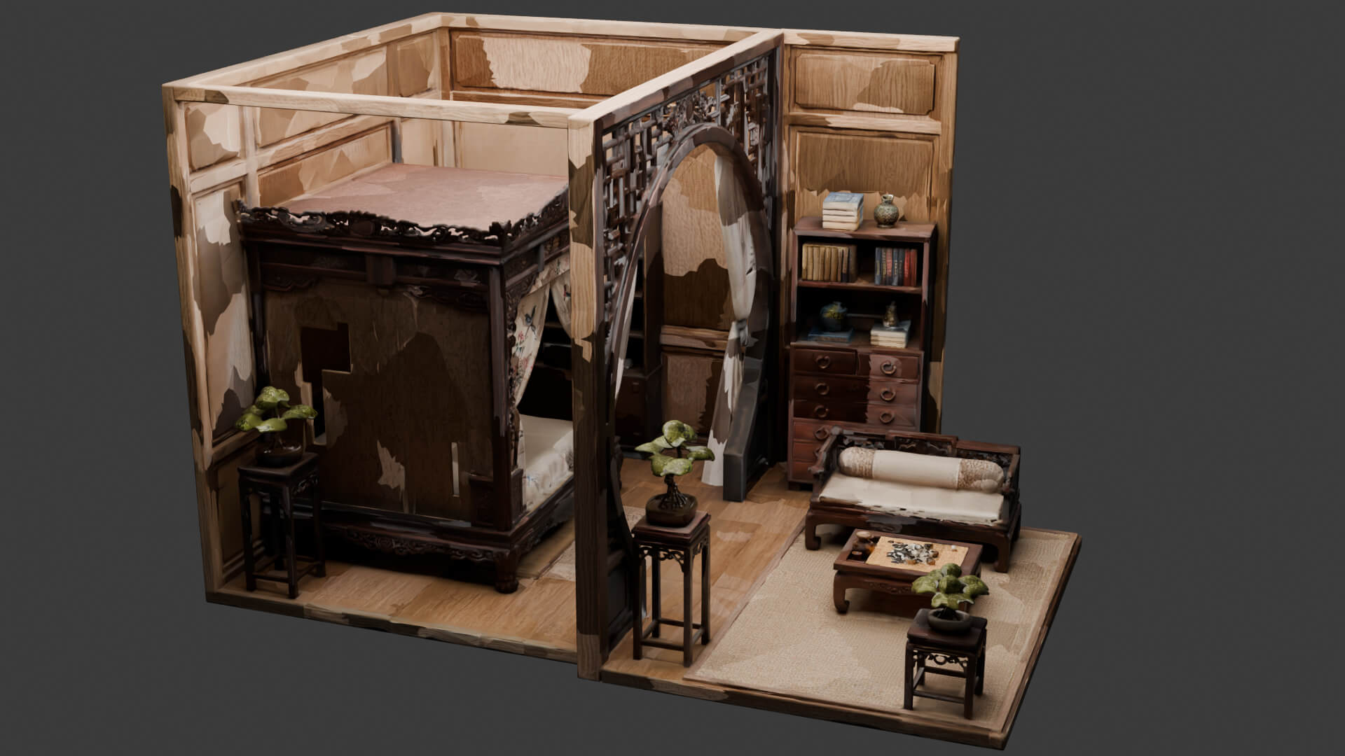 Chinese Ancient Bedroom Set 3D Model