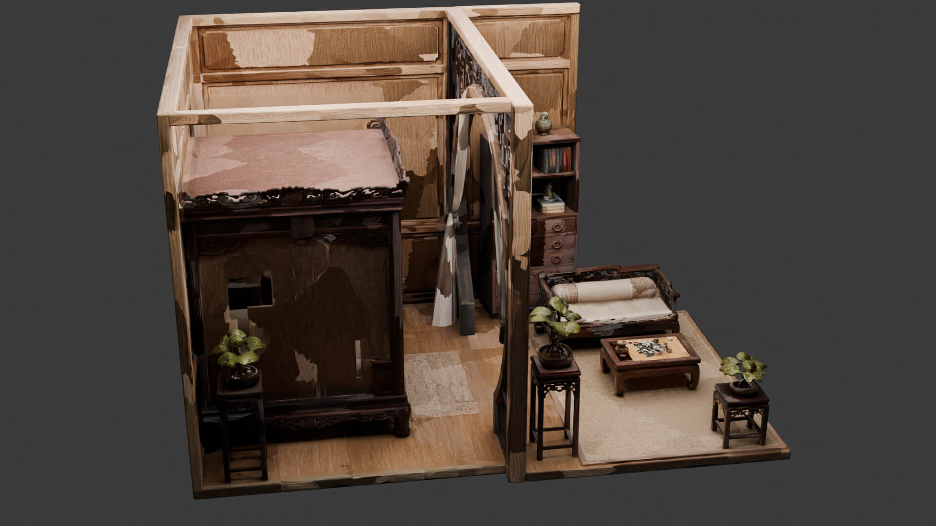 Chinese Ancient Bedroom Set 3D Model