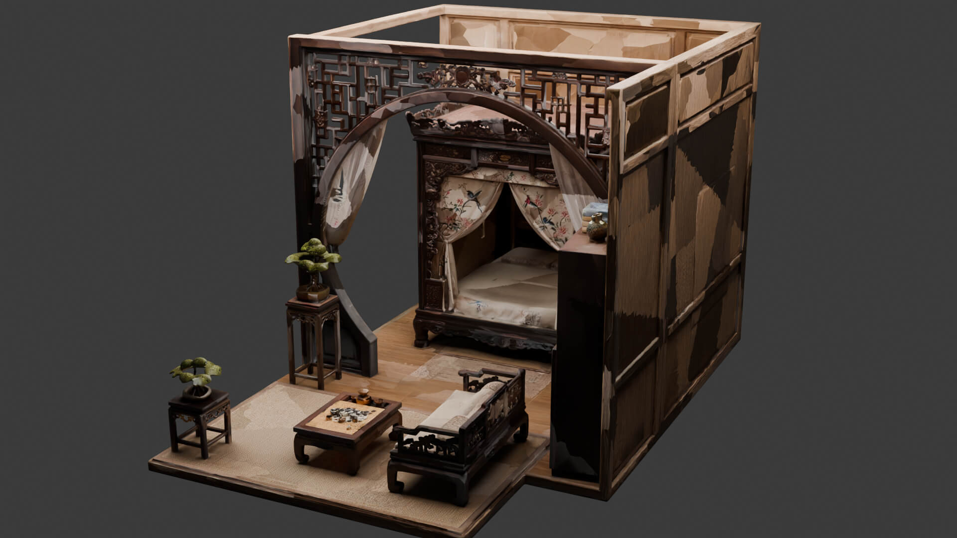 Chinese Ancient Bedroom Set 3D Model