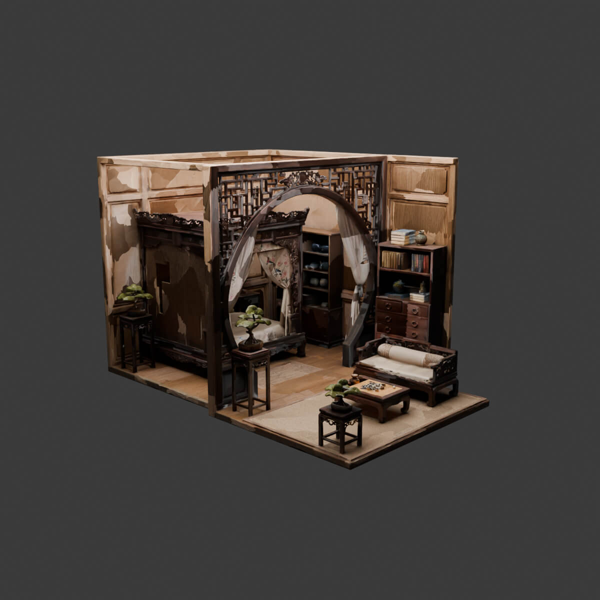 Chinese Ancient Bedroom Set 3D Model