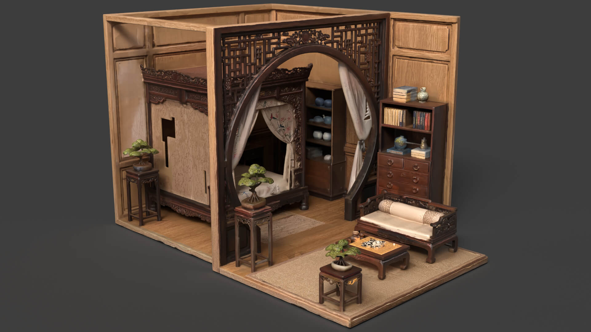 Chinese Ancient Bedroom Set 3D Model