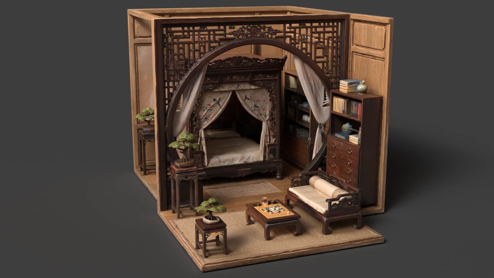 Chinese Ancient Bedroom Set 3D Model