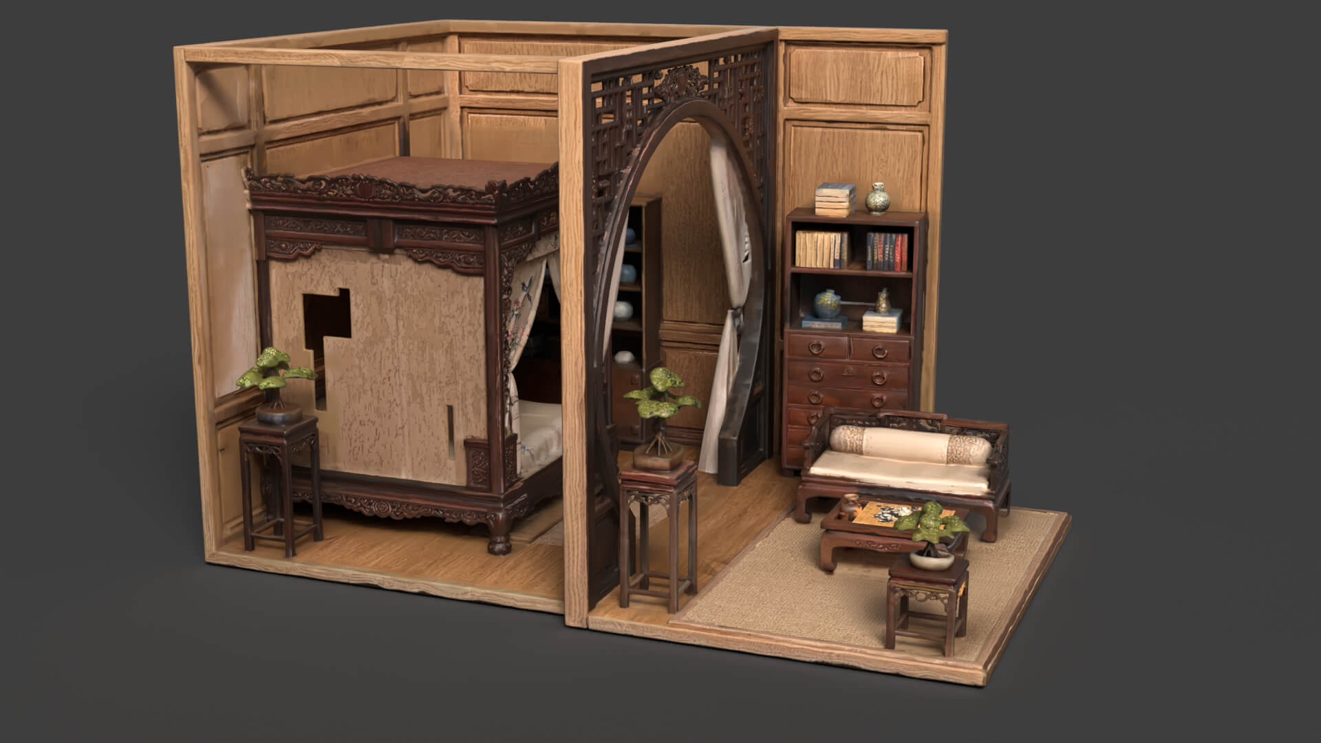 Chinese Ancient Bedroom Set 3D Model