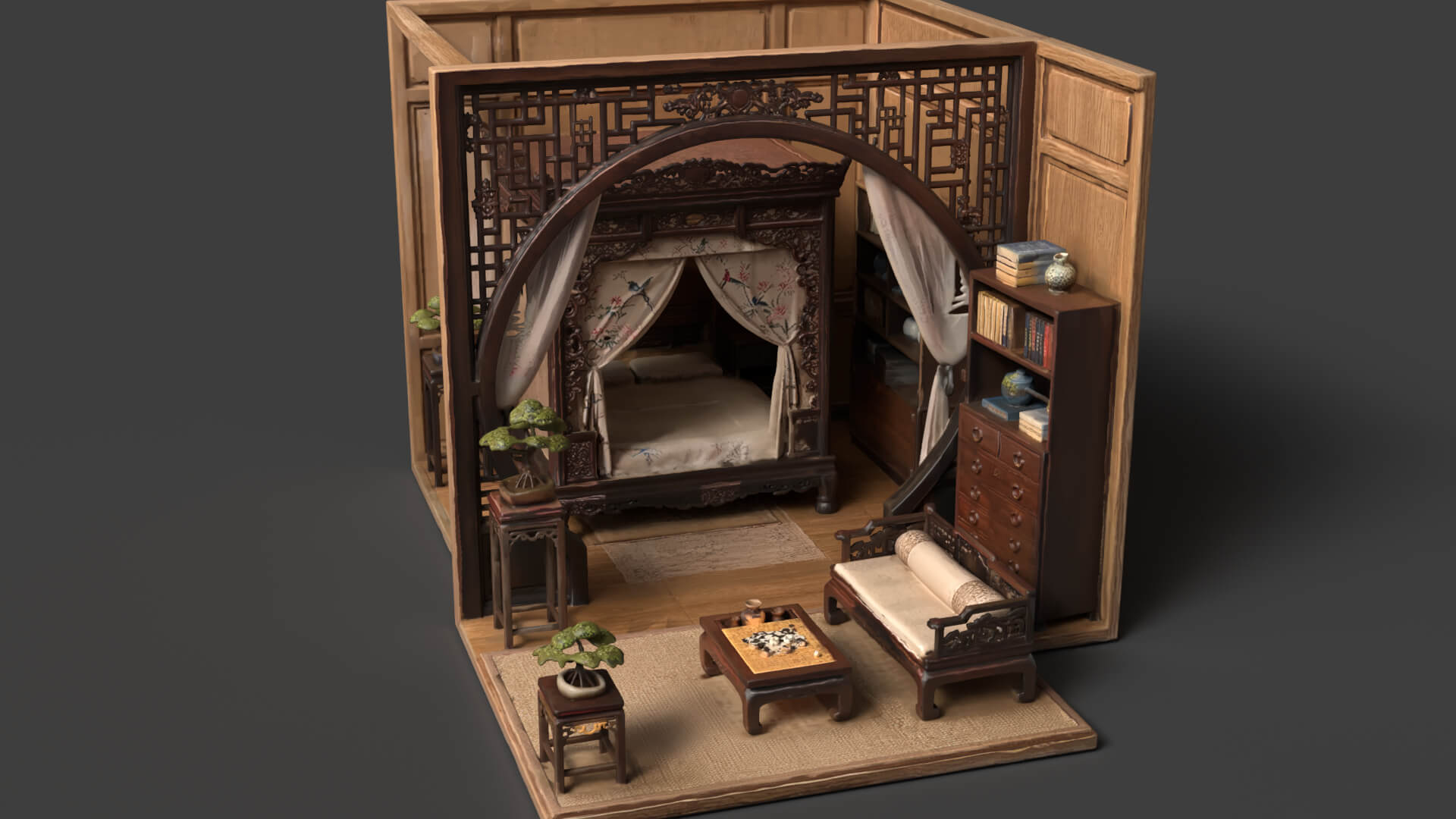 Chinese Ancient Bedroom Set 3D Model