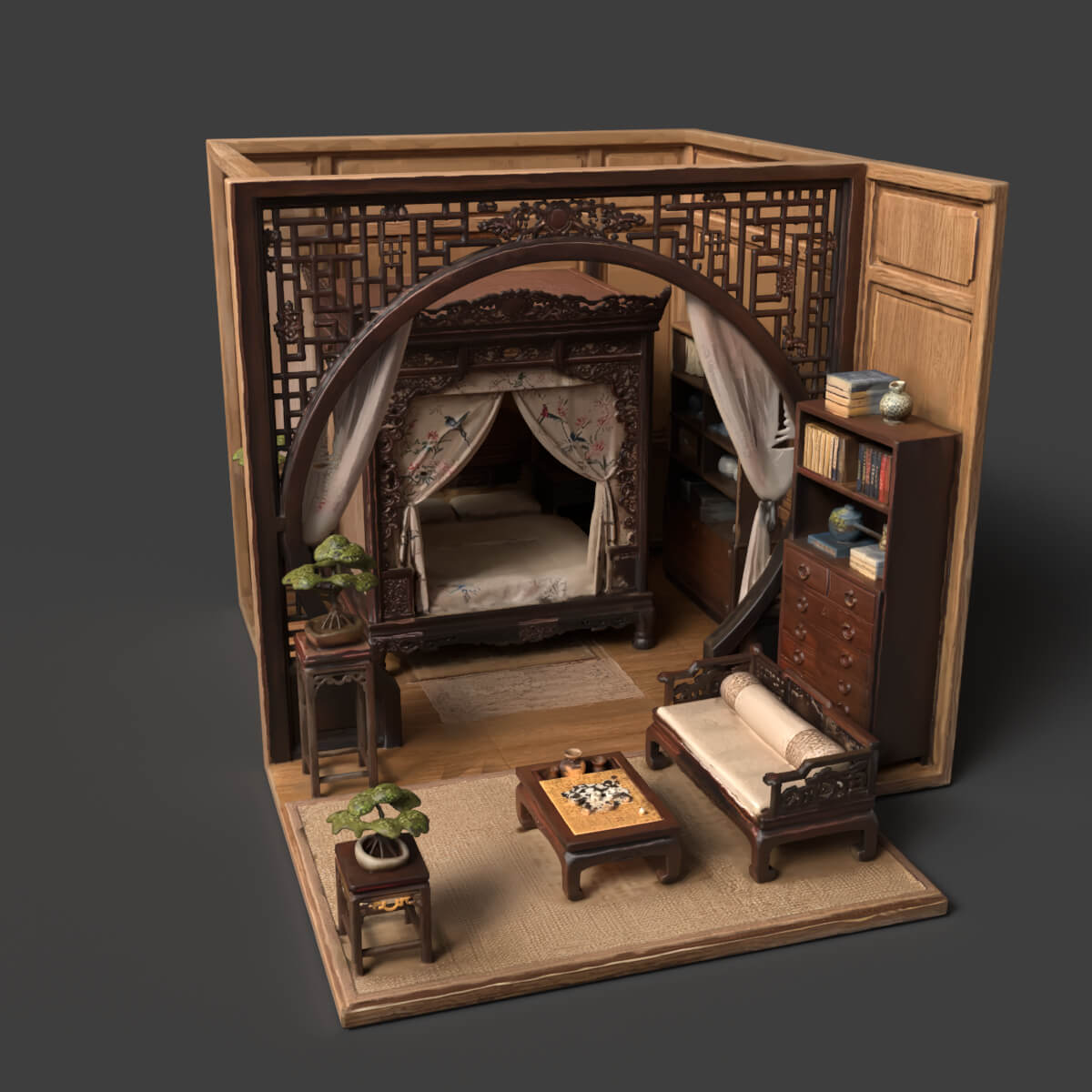 Chinese Ancient Bedroom Set 3D Model
