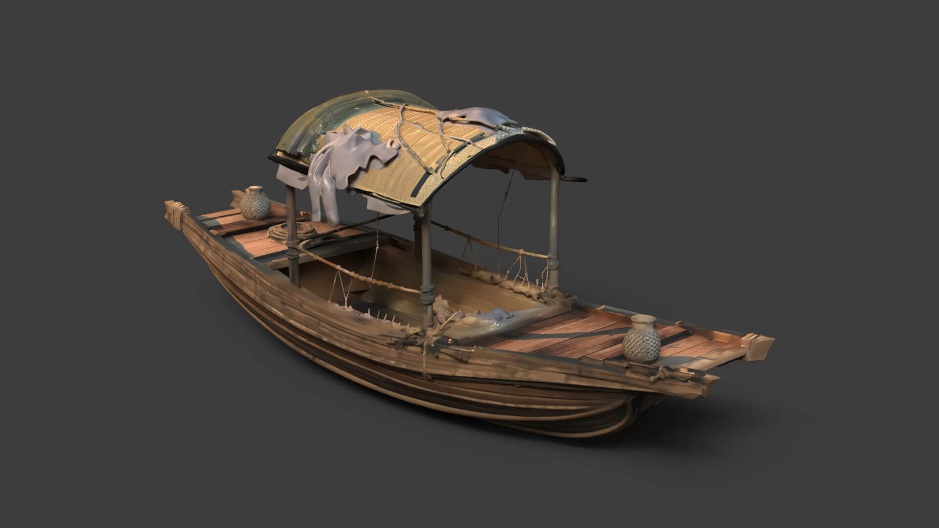 Chinese Ancient Fishing Boat Figure 3D Model