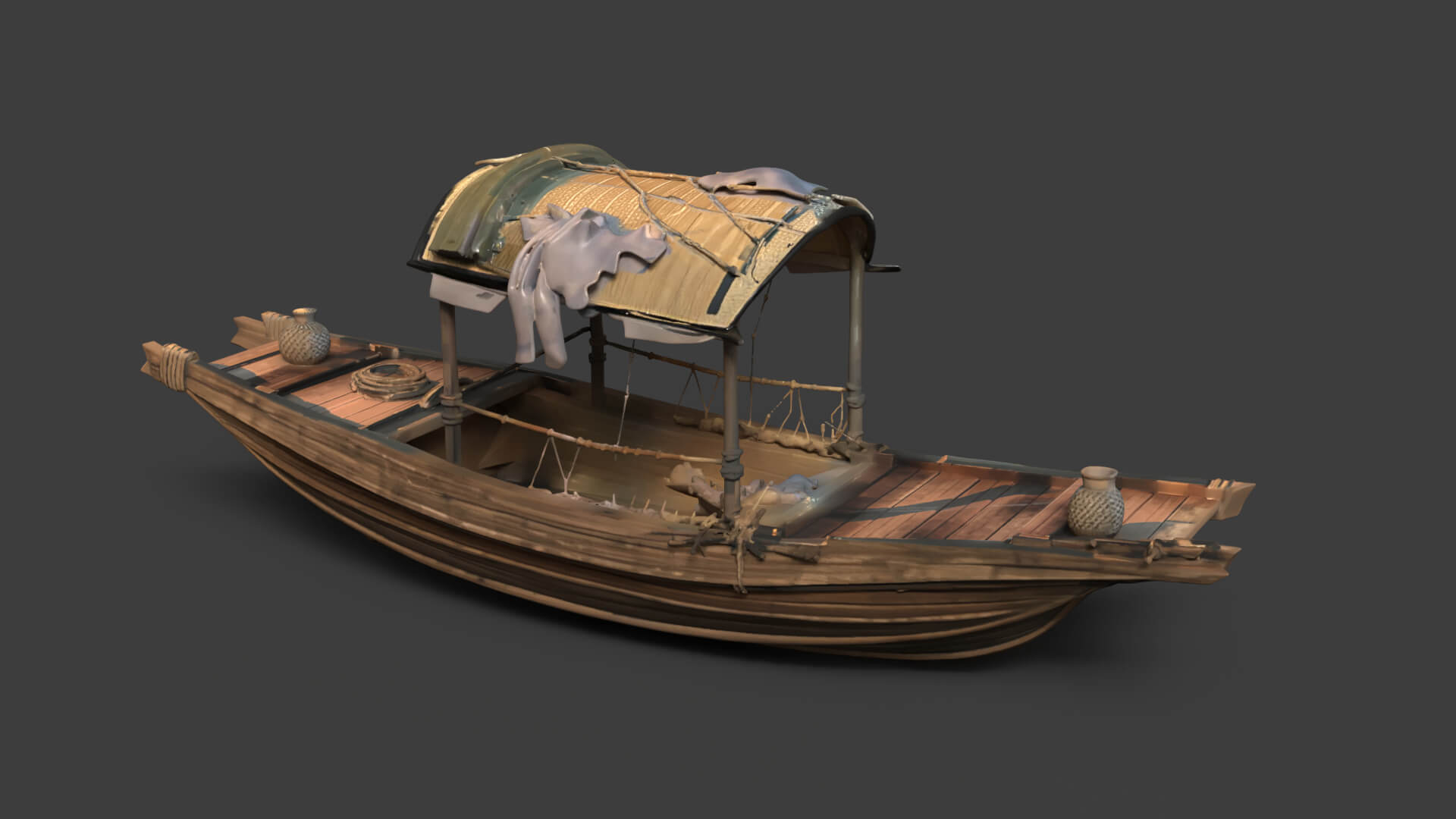 Chinese Ancient Fishing Boat Figure 3D Model