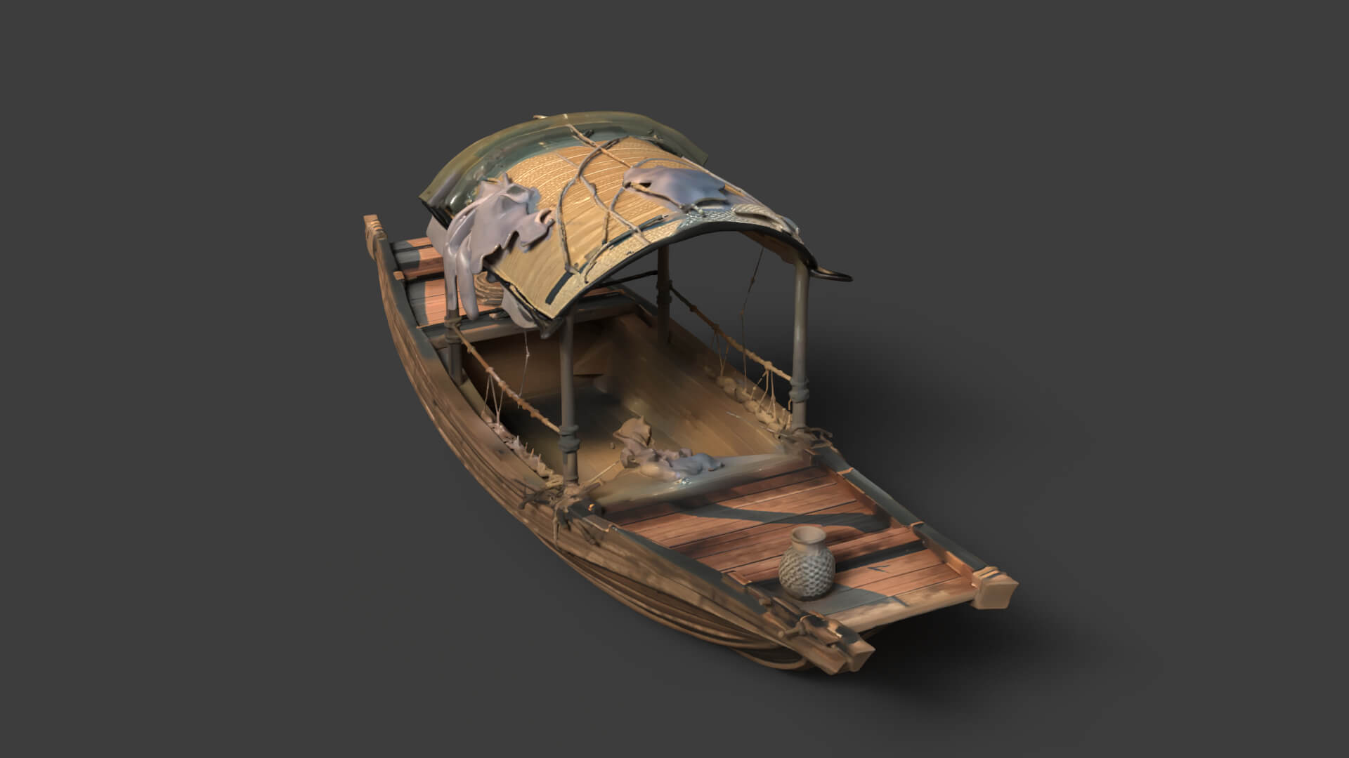 Chinese Ancient Fishing Boat Figure 3D Model