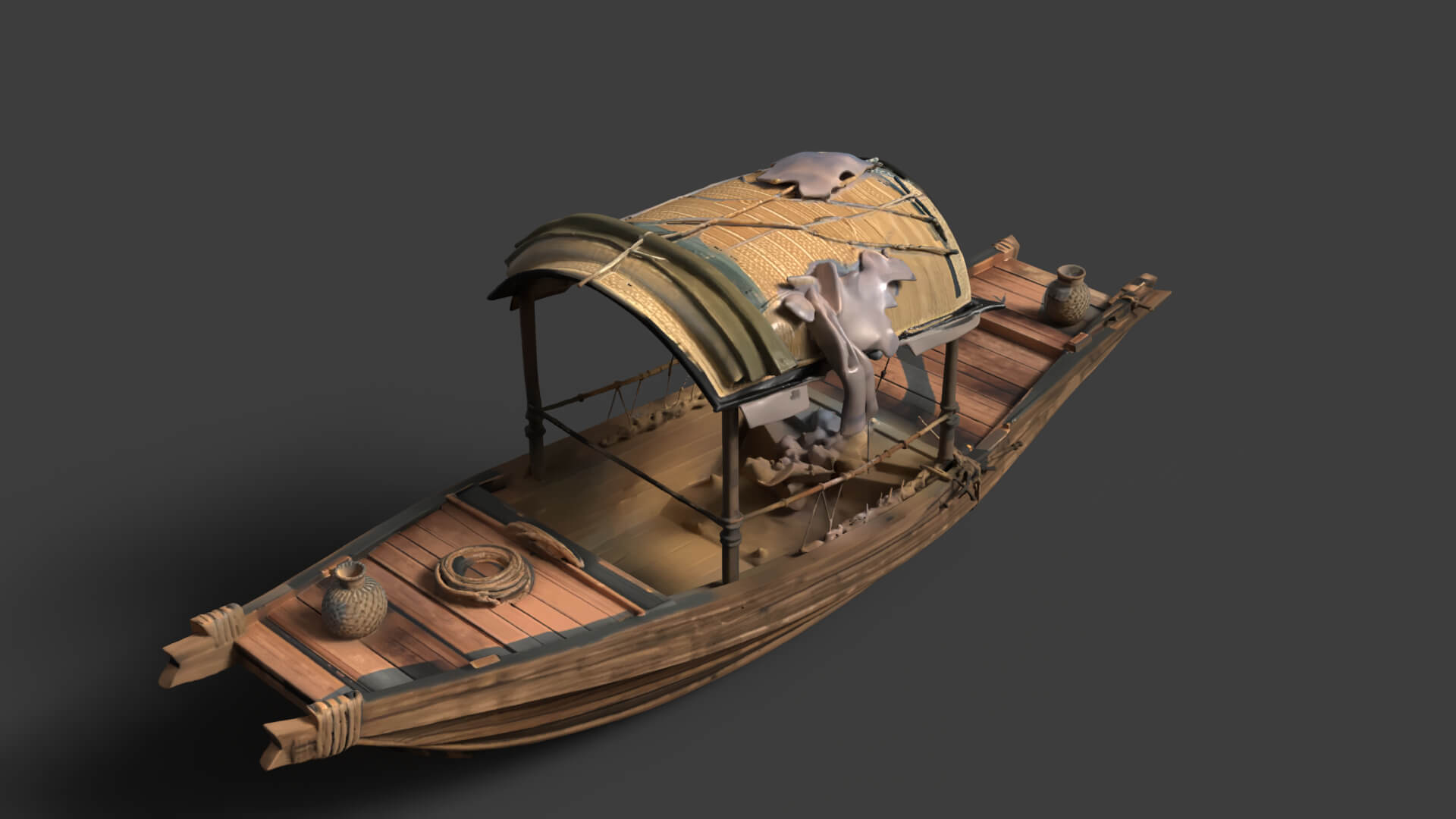 Chinese Ancient Fishing Boat Figure 3D Model