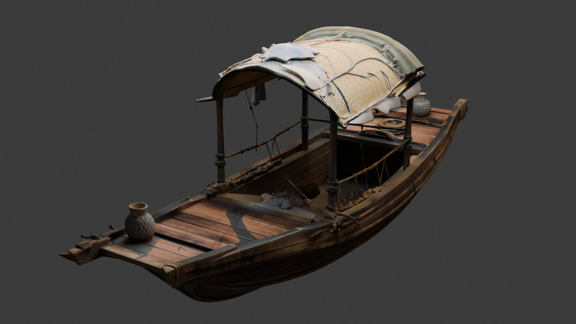 Chinese Ancient Fishing Boat Figure 3D Model