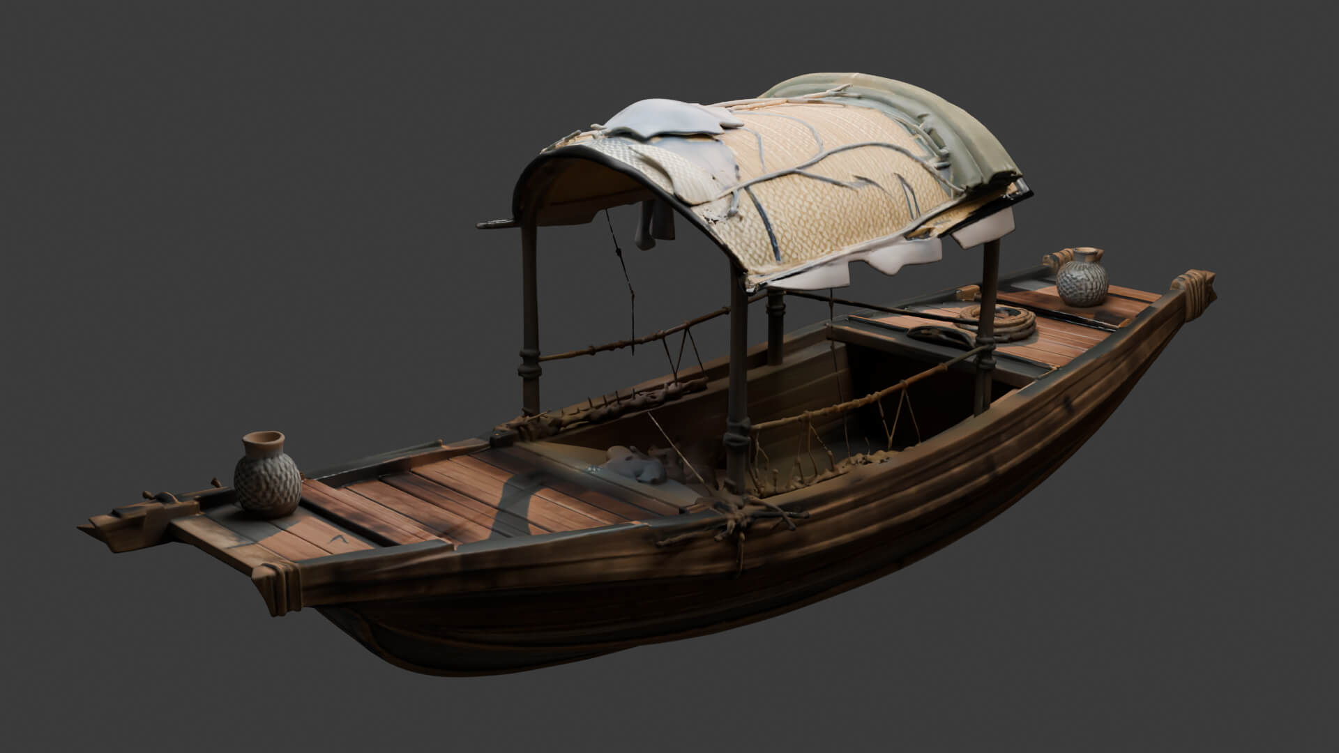 Chinese Ancient Fishing Boat Figure 3D Model