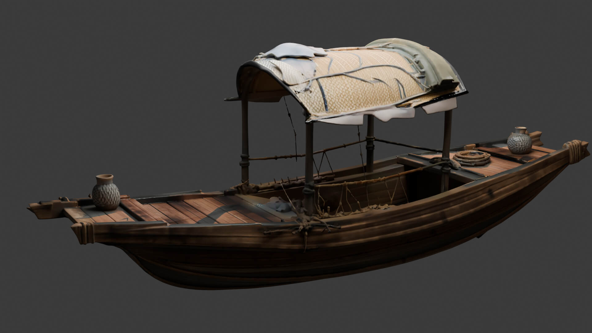 Chinese Ancient Fishing Boat Figure 3D Model