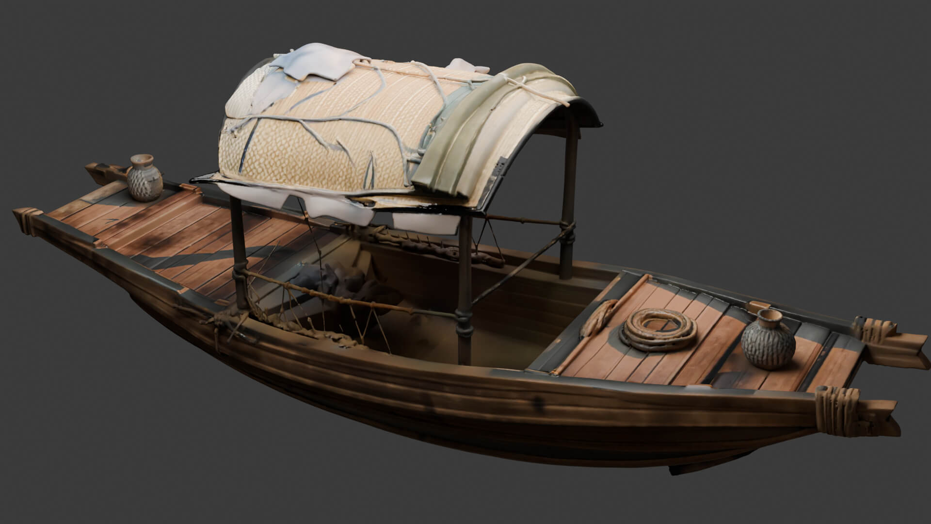 Chinese Ancient Fishing Boat Figure 3D Model