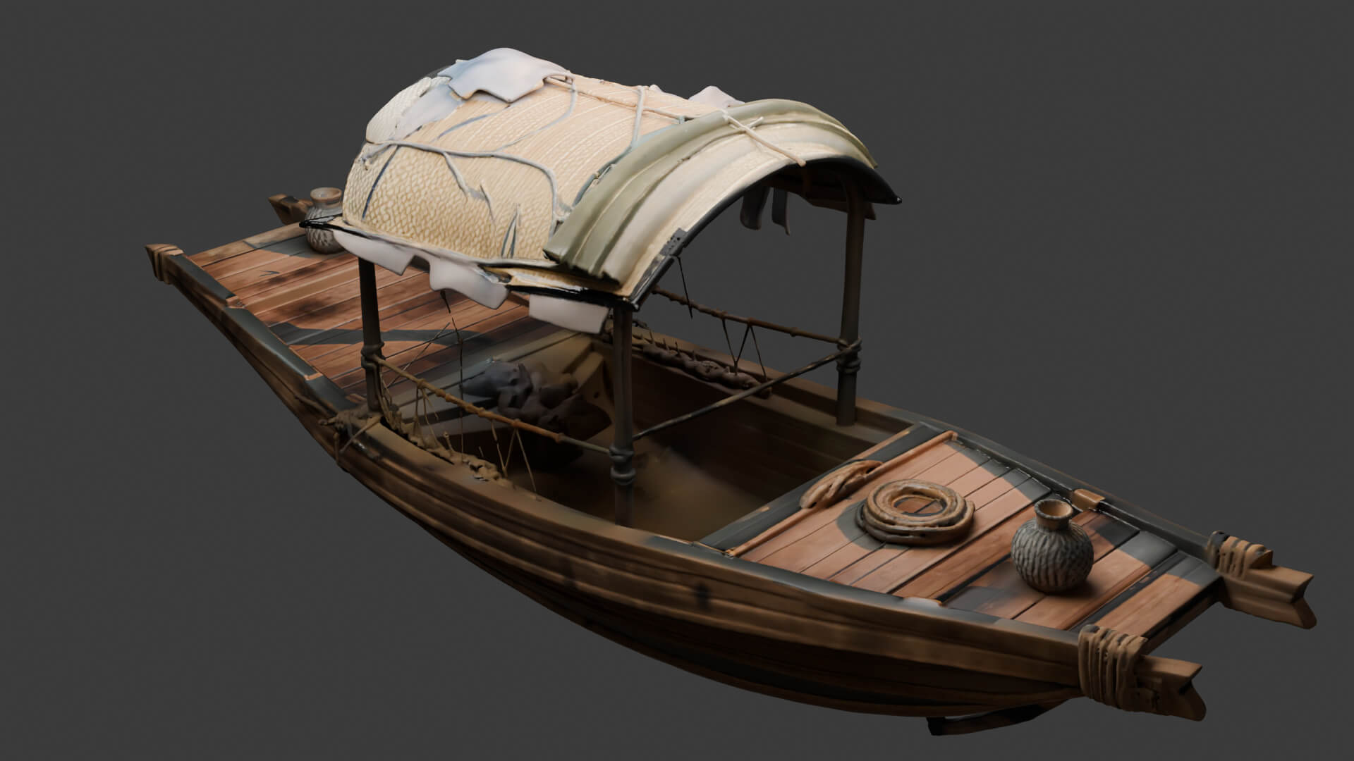 Chinese Ancient Fishing Boat Figure 3D Model