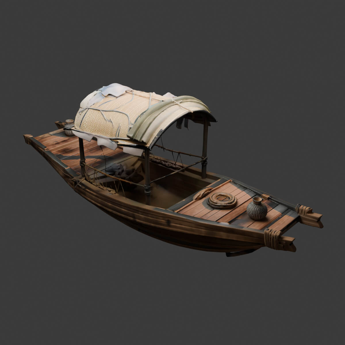 Chinese Ancient Fishing Boat Figure 3D Model