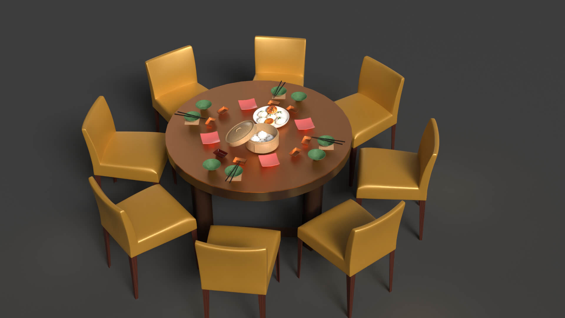 Chinese Dim Sum Table Set 3D Model 3D Model