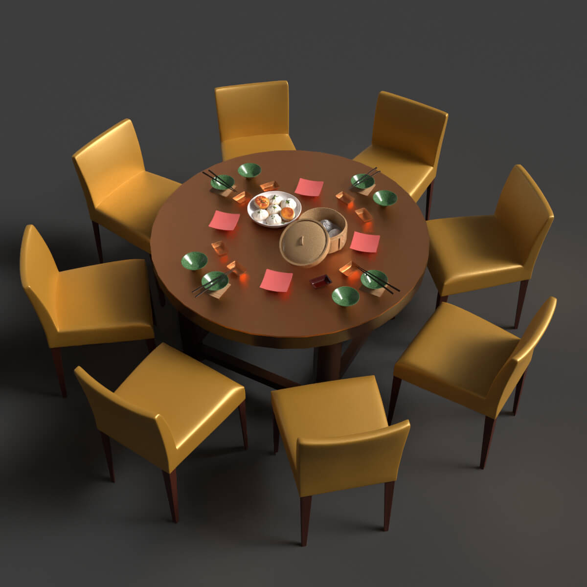 Chinese Dim Sum Table Set 3D Model 3D Model