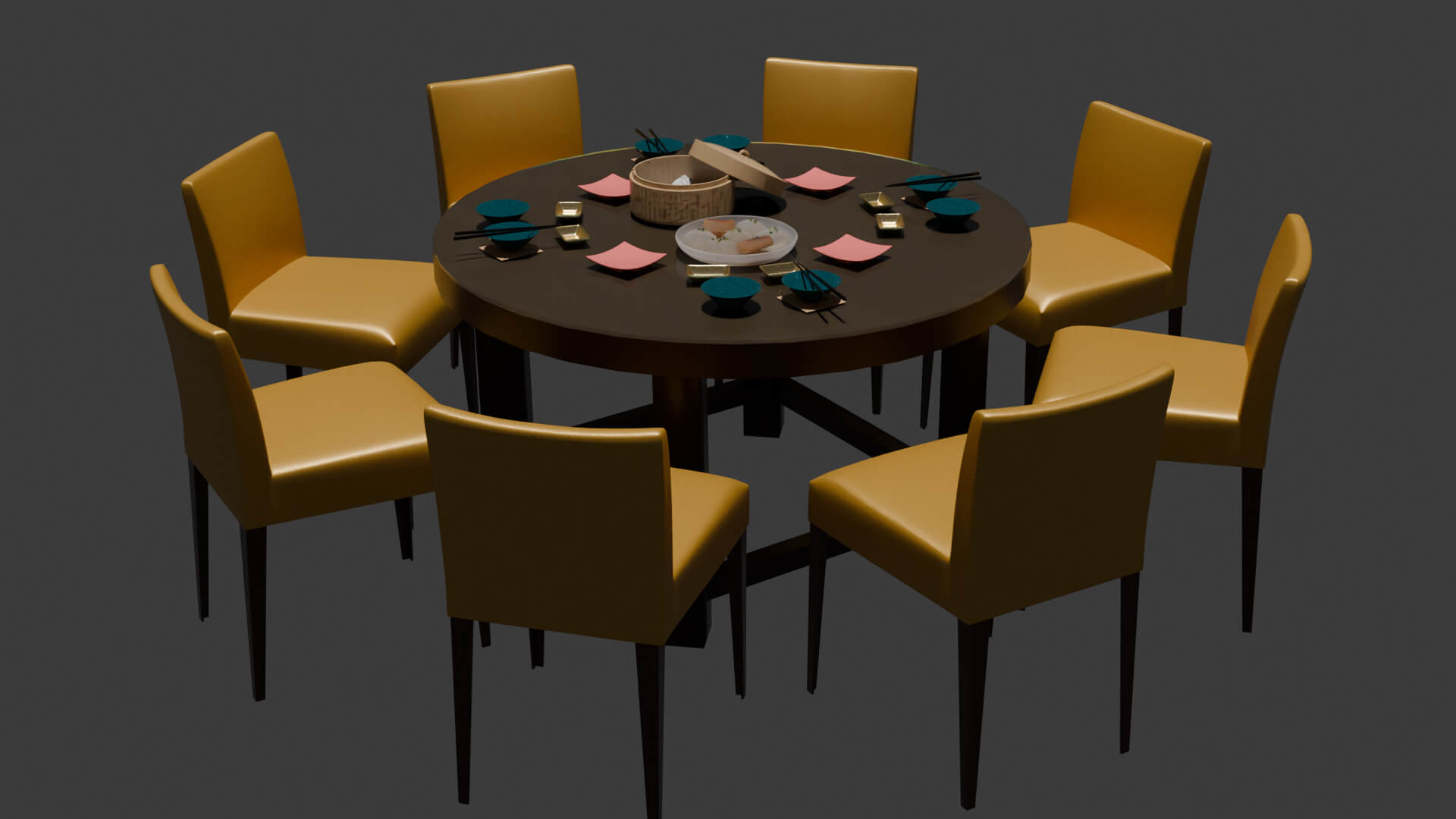 Chinese Dim Sum Table Set 3D Model 3D Model