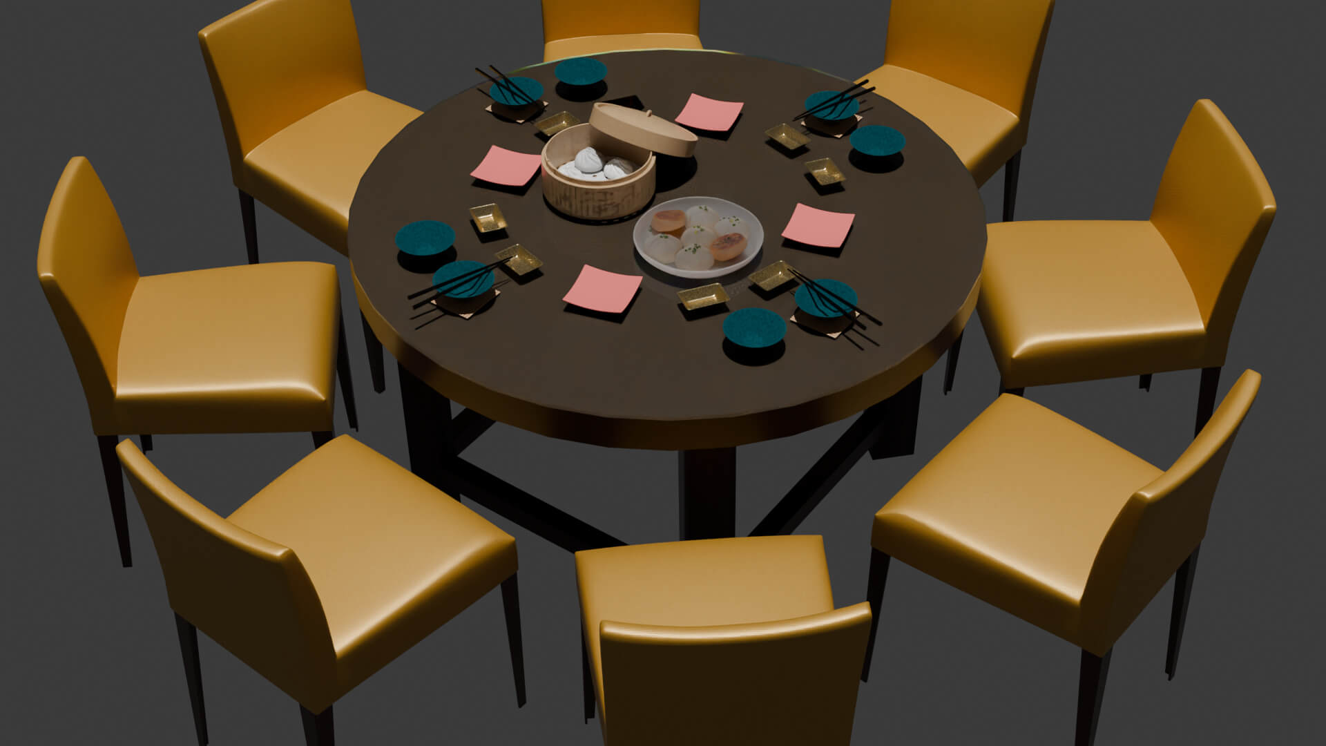Chinese Dim Sum Table Set 3D Model 3D Model