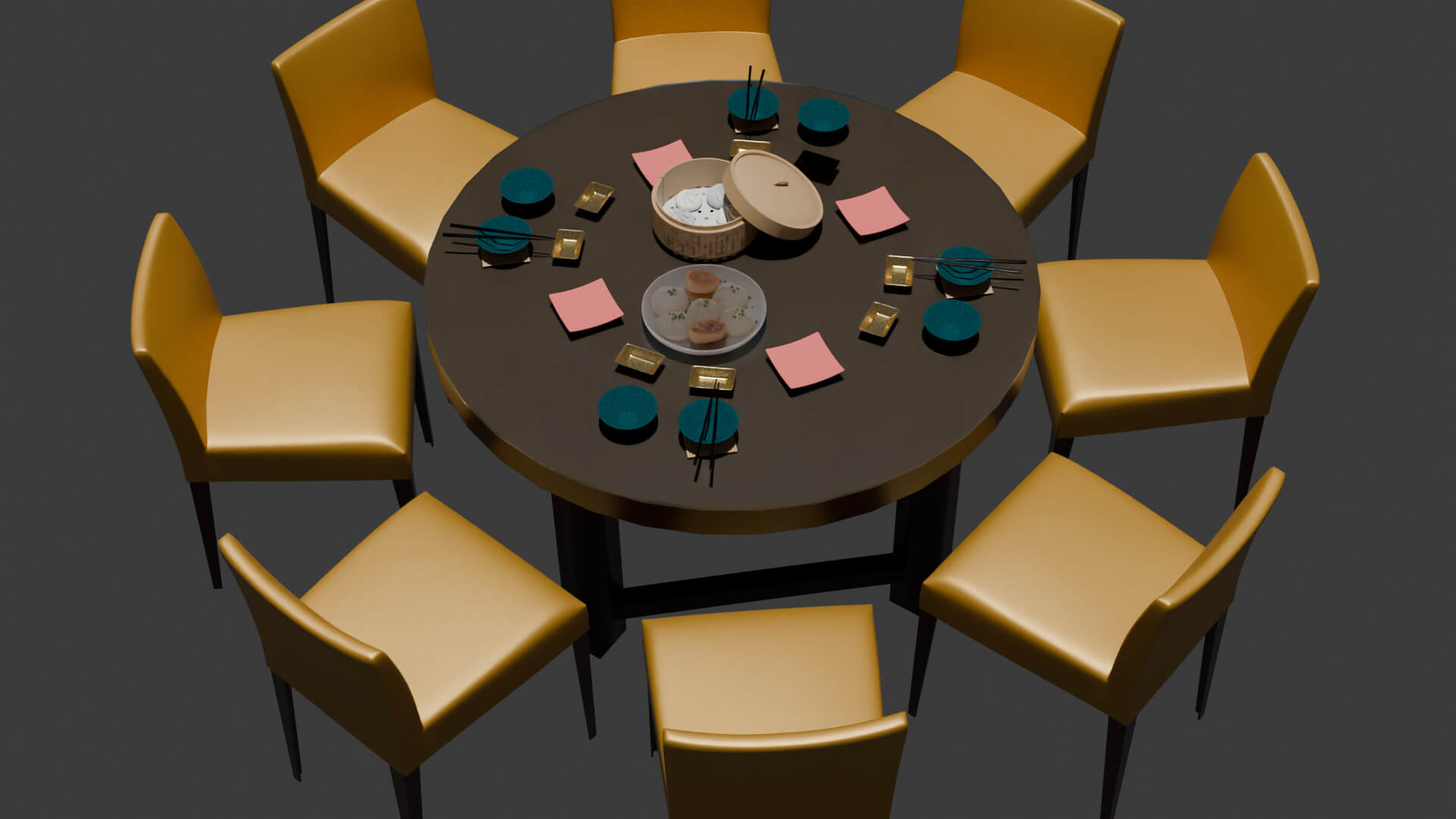 Chinese Dim Sum Table Set 3D Model 3D Model